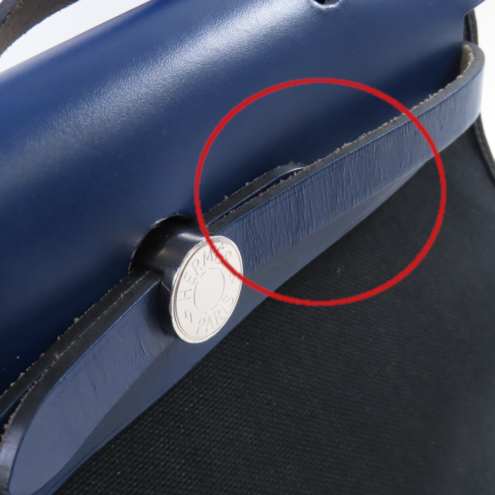 HERMES 帆布Herbag PM 2Way Shoulder Bag銀扣手挽肩背兩用袋Noir黑色/Bleu Saphir寶石藍色