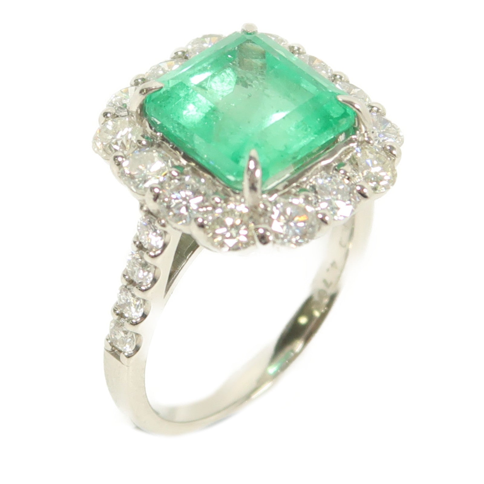 JEWELRY 【激減優惠】PT900鉑金 Ring 4.7ct綠寶石/1.78ct鑽石戒指銀色US#6.5