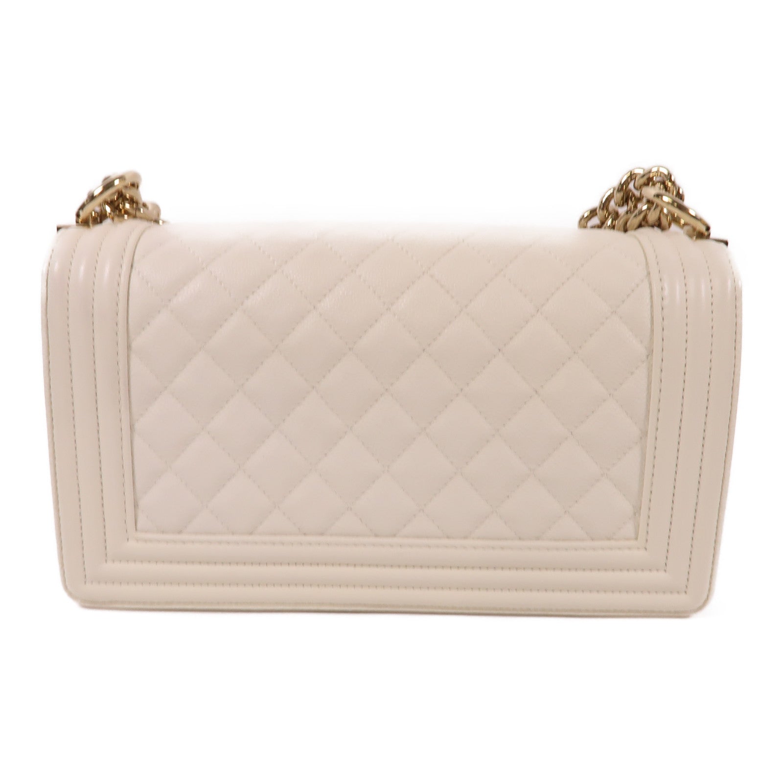 CHANEL CC GHW Boy 25 Chain Shoulder Bag Calfskin Leather White