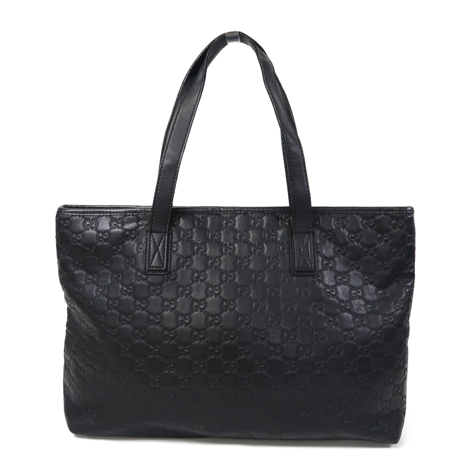GUCCI 牛皮皮革Tote Bag銀扣肩背袋黑色