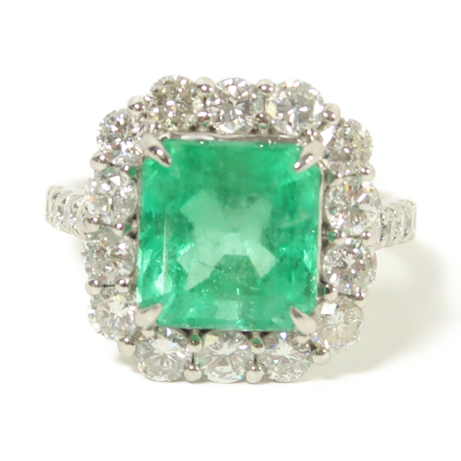 JEWELRY 【激減優惠】PT900鉑金 Ring 4.7ct綠寶石/1.78ct鑽石戒指銀色US#6.5