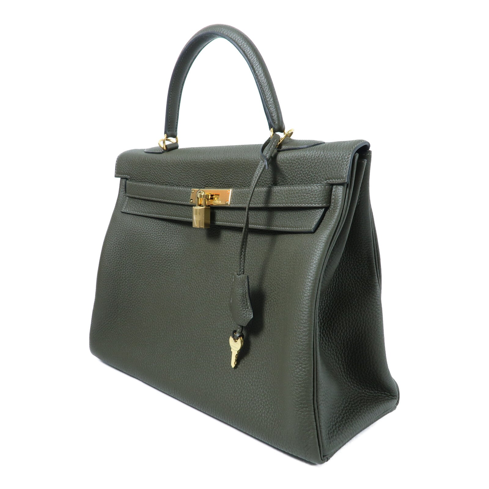 HERMES Clemence皮革Kelly 35手挽肩背兩用袋Vert Olive