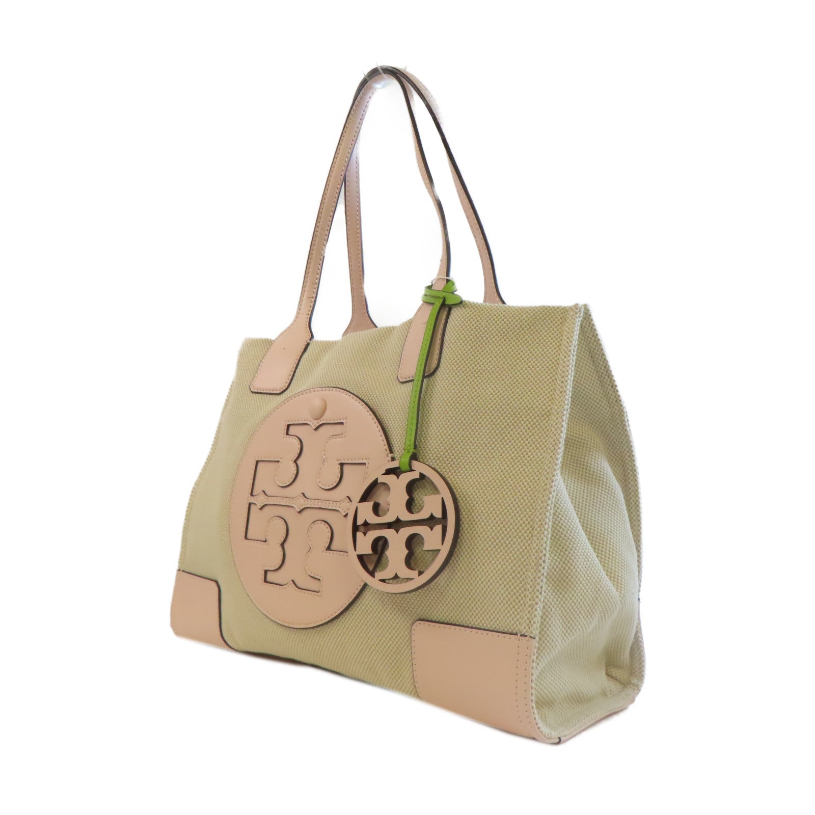 Tory Burch 【激減優惠】帆布Ella Tote Bag金扣手挽袋米色/粉紅色