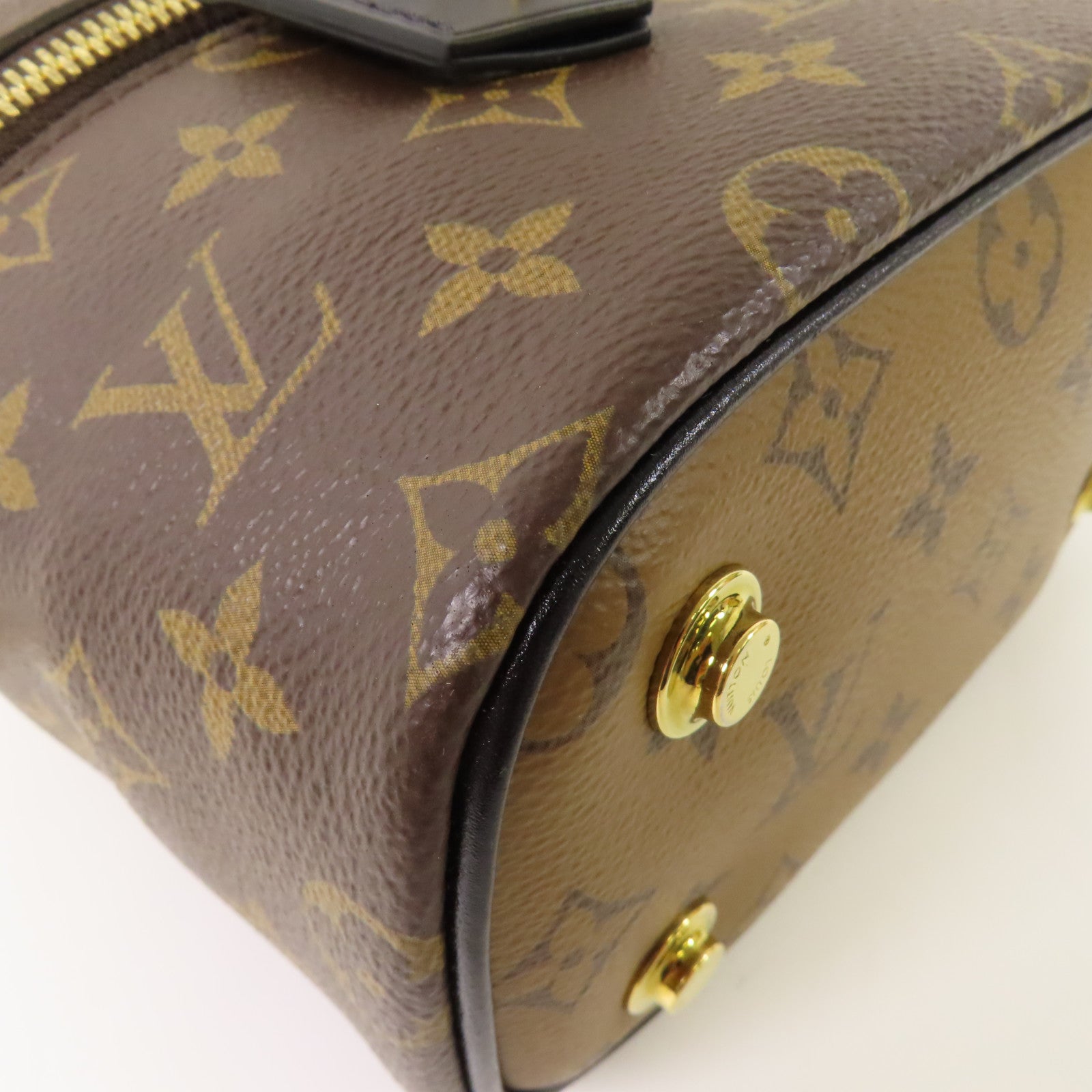 LOUIS VUITTON Monogram Reverse Vanity PM金扣手挽肩背兩用袋棕色