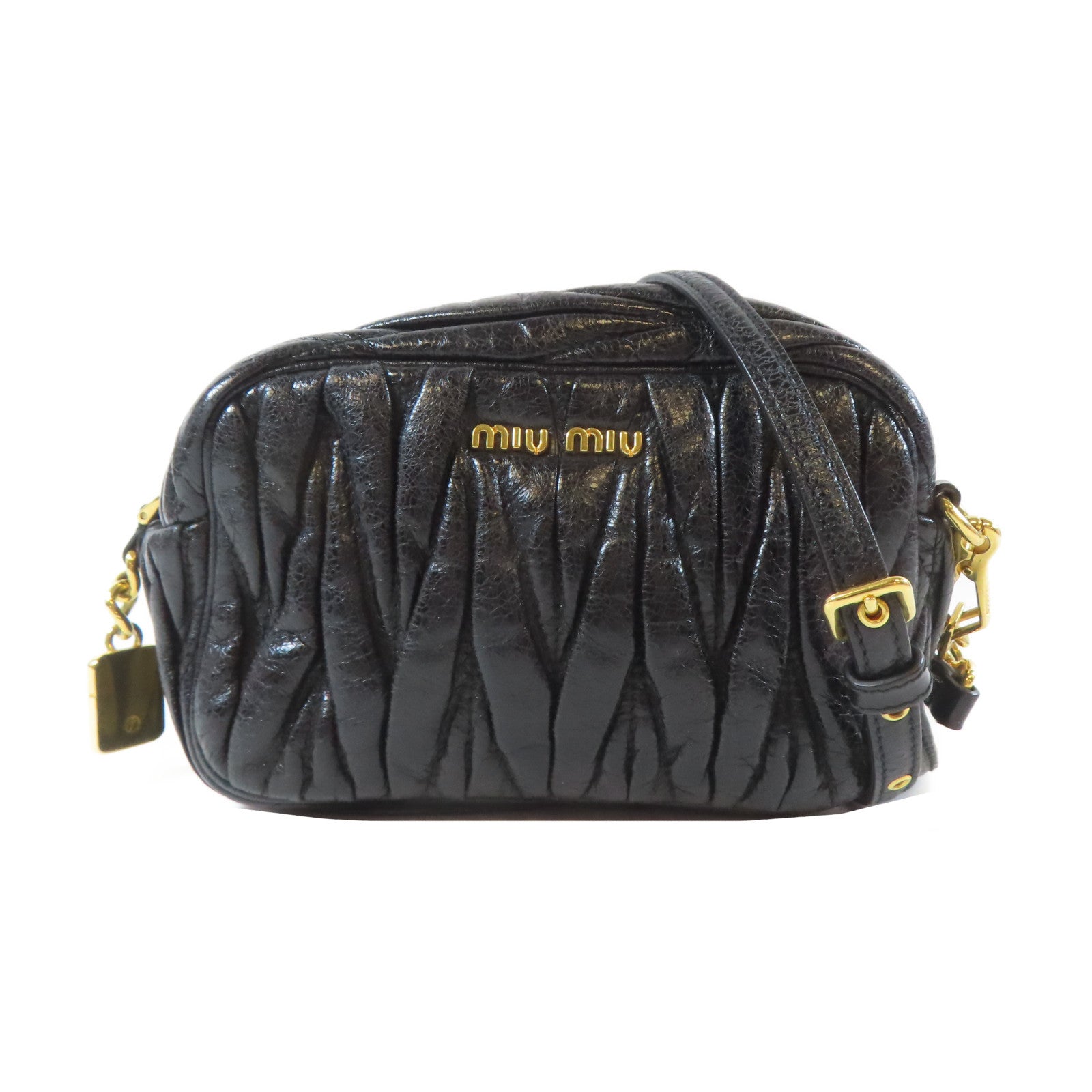 Miu Miu Matelasse皮革Shoulder Bag金扣肩背袋黑色