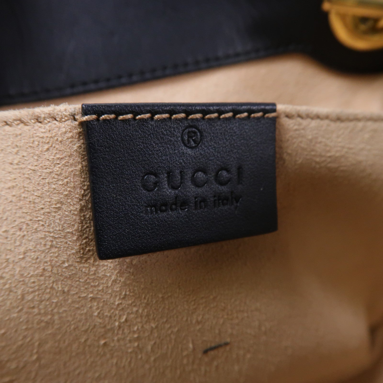 GUCCI 塗層帆布Padlock GG金扣鏈帶肩背袋啡色