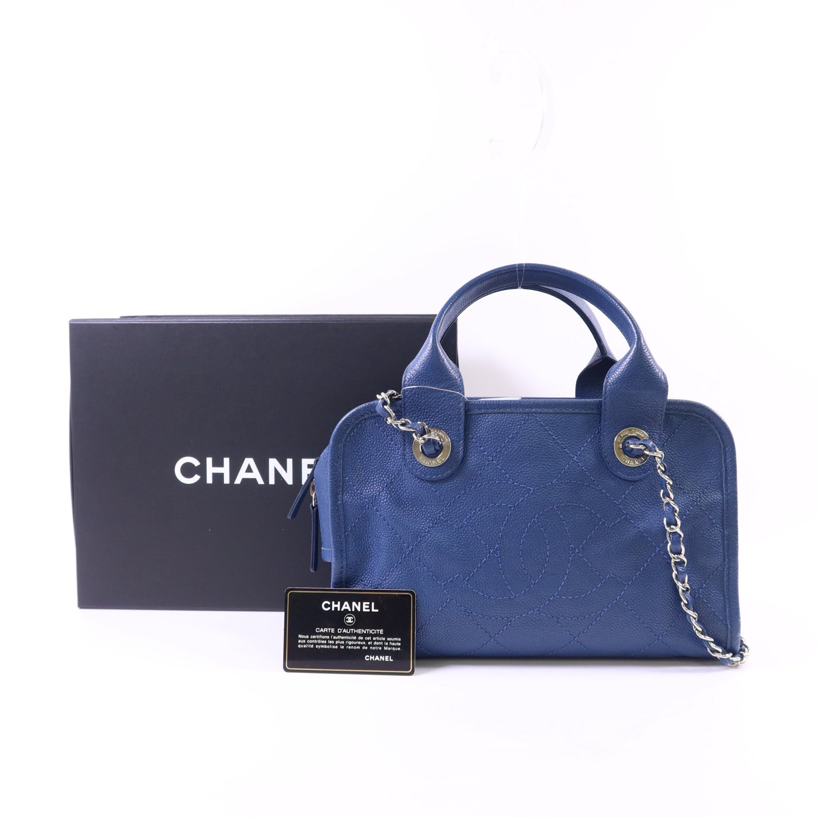 CHANEL 牛皮皮革Chain Shoulder Bag銀扣鏈帶手挽肩背兩用袋