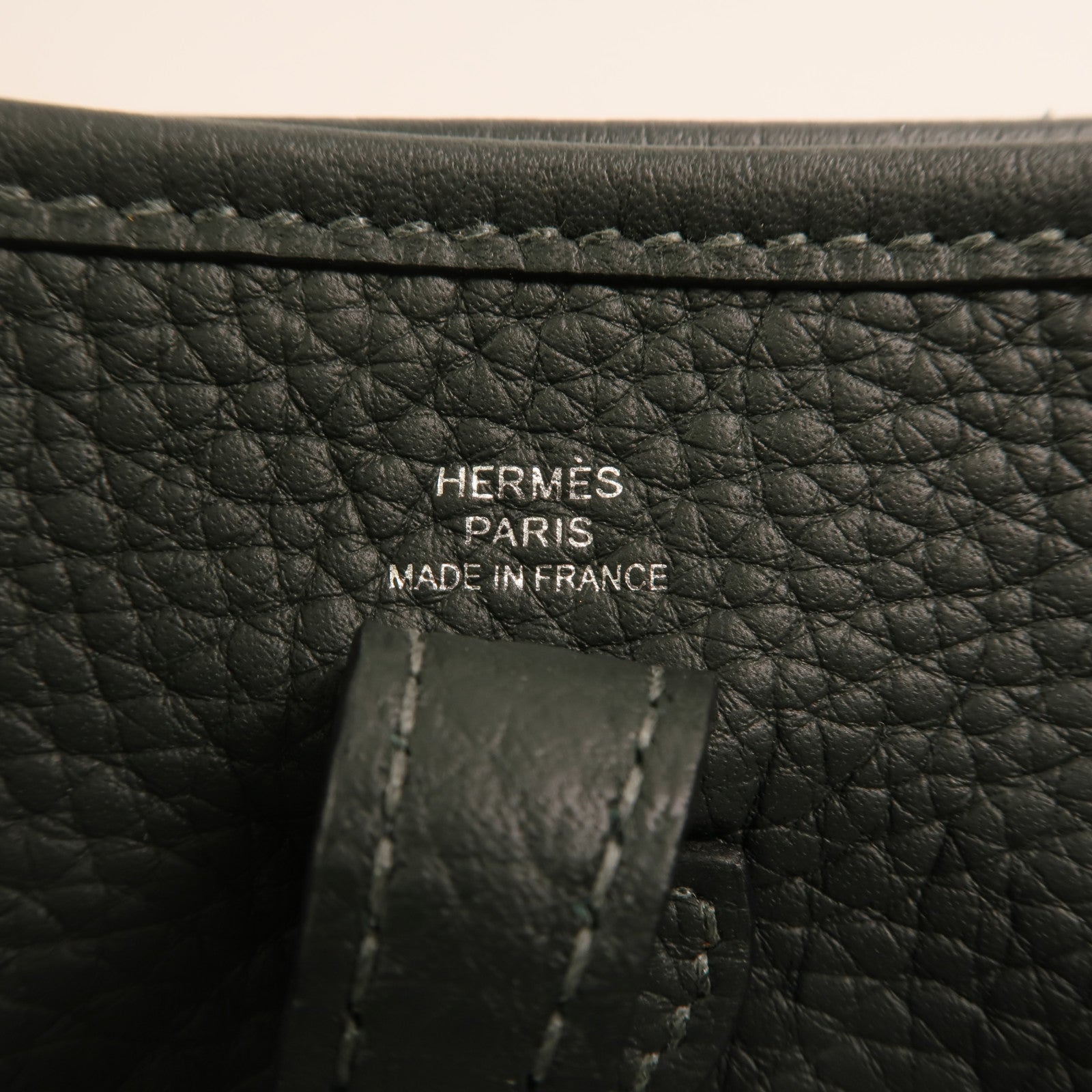 HERMES Clemence皮革Evelyne TPM銀扣肩背袋Vert Fonce