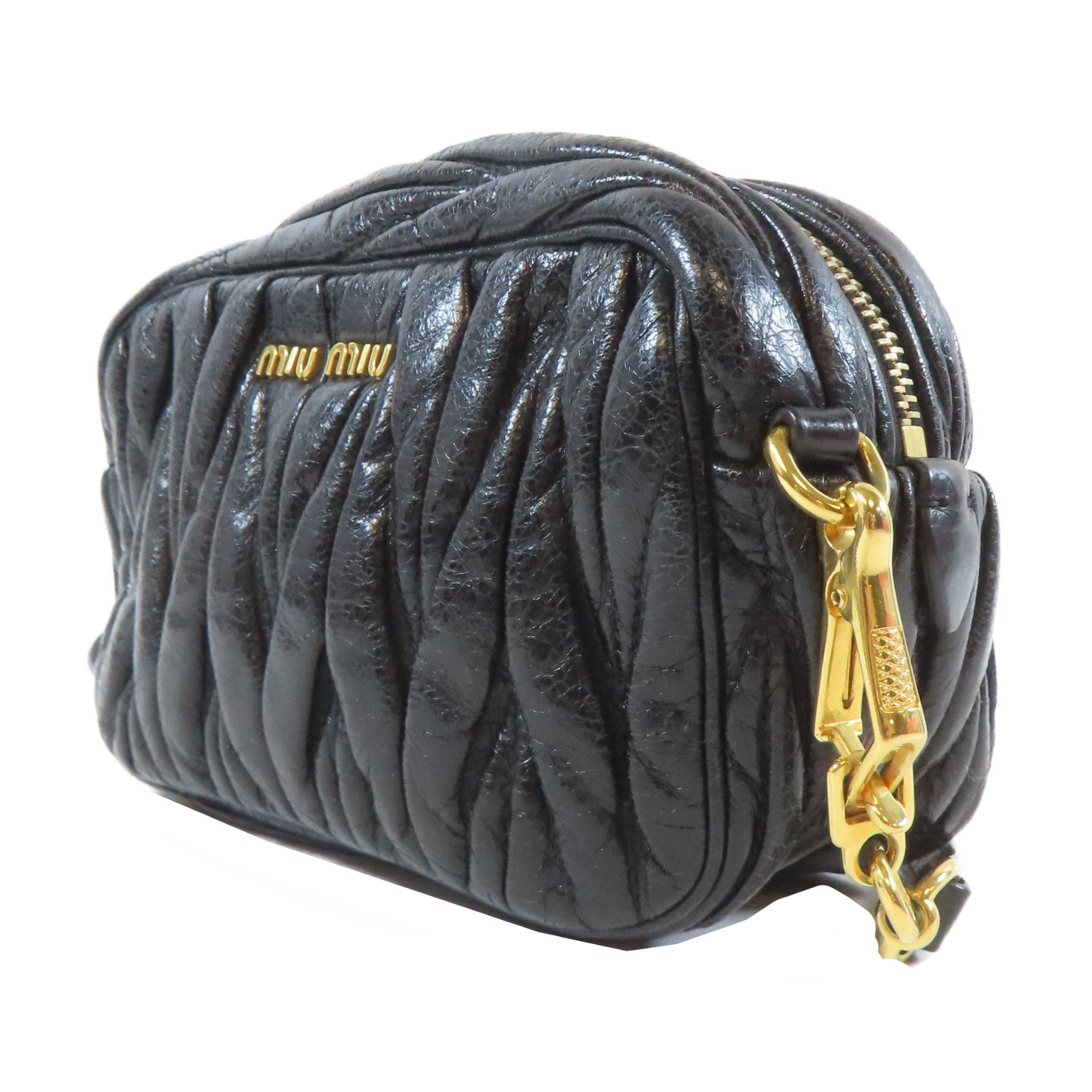 Miu Miu Matelasse皮革Shoulder Bag金扣肩背袋黑色
