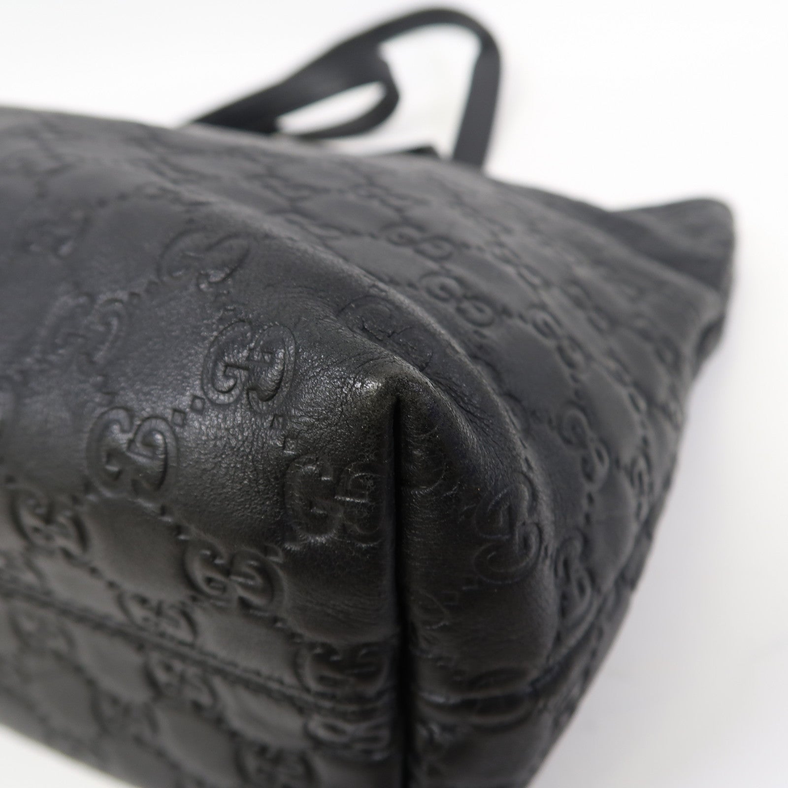 GUCCI 牛皮皮革Tote Bag銀扣肩背袋黑色