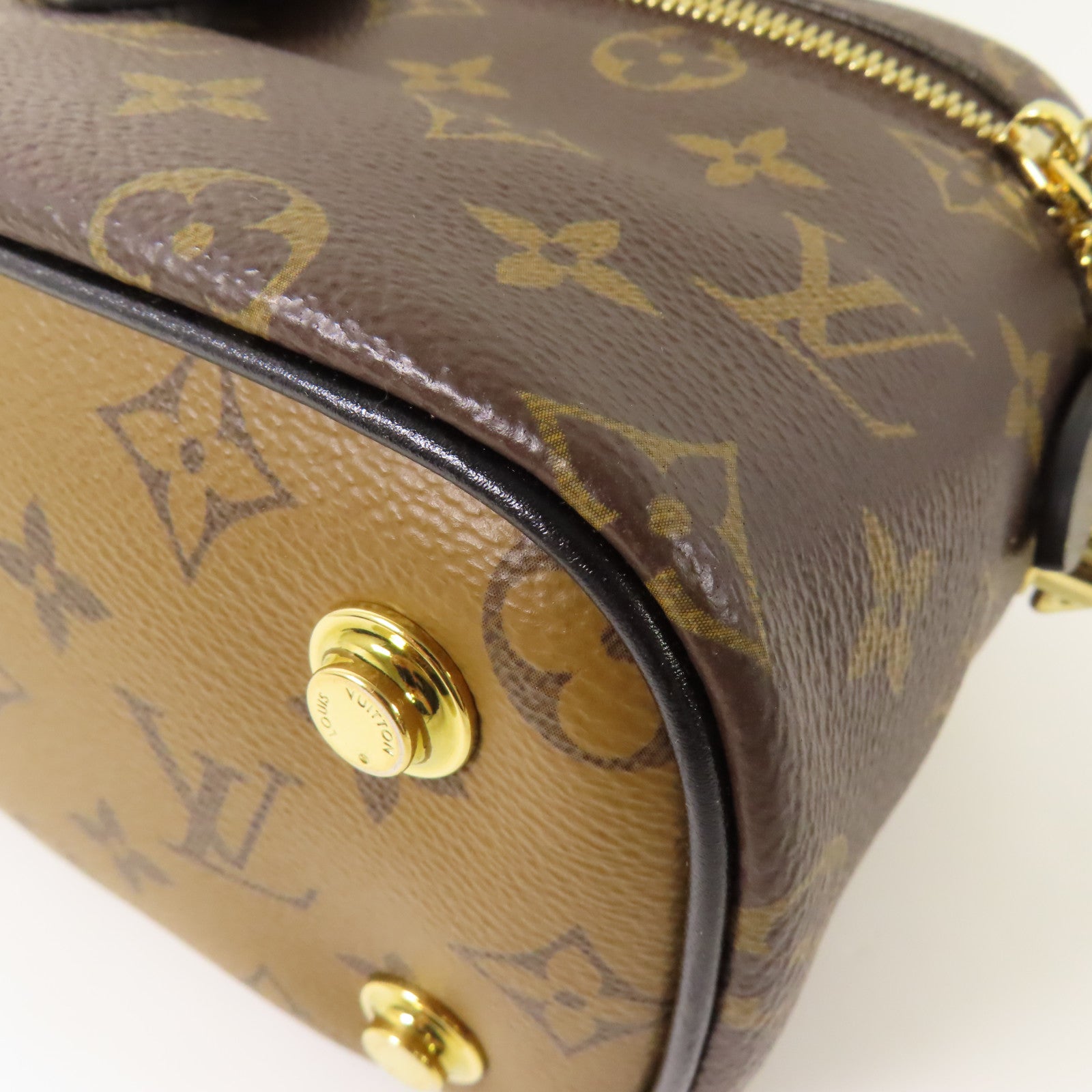 LOUIS VUITTON Monogram Reverse Vanity PM金扣手挽肩背兩用袋棕色