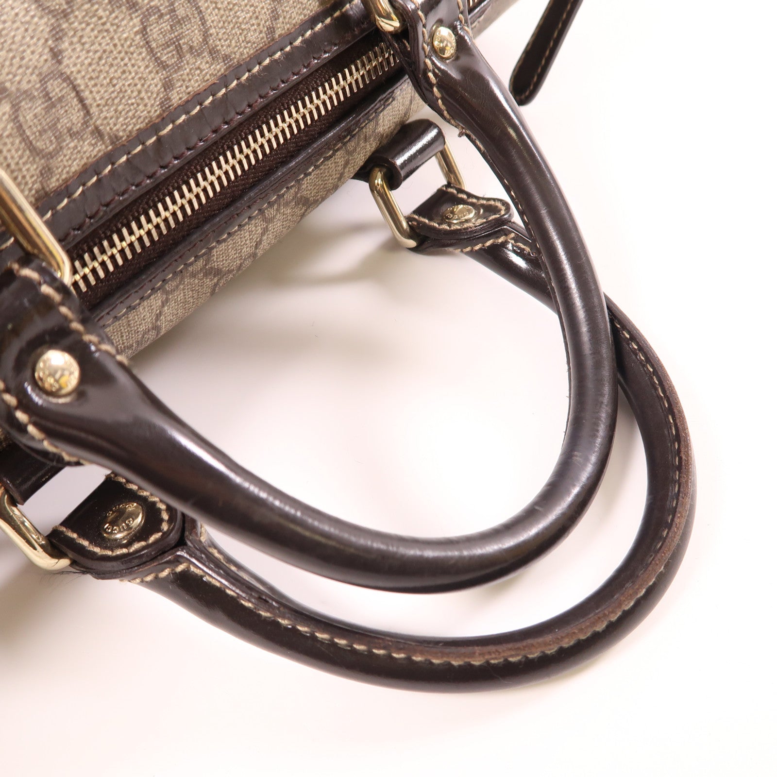 GUCCI 塗層帆布Boston Bag金扣手挽袋啡色