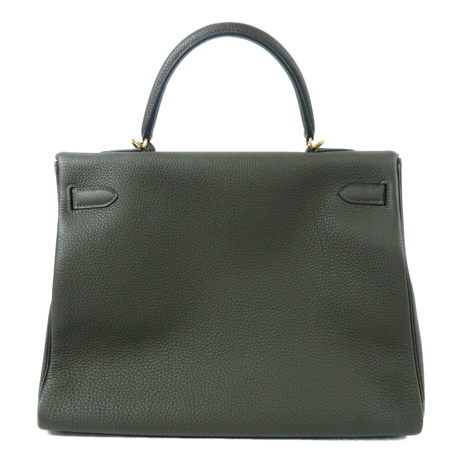 HERMES Clemence皮革Kelly 35手挽肩背兩用袋Vert Olive