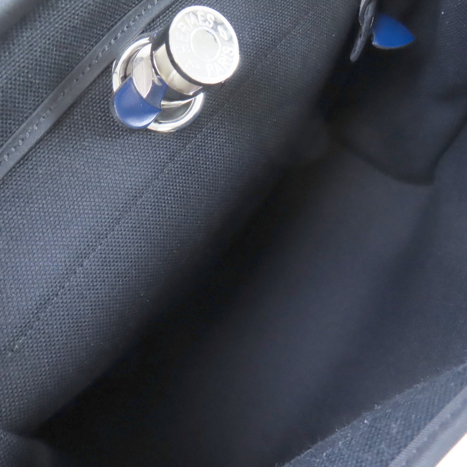 HERMES 帆布Herbag PM 2Way Shoulder Bag銀扣手挽肩背兩用袋Noir黑色/Bleu Saphir寶石藍色