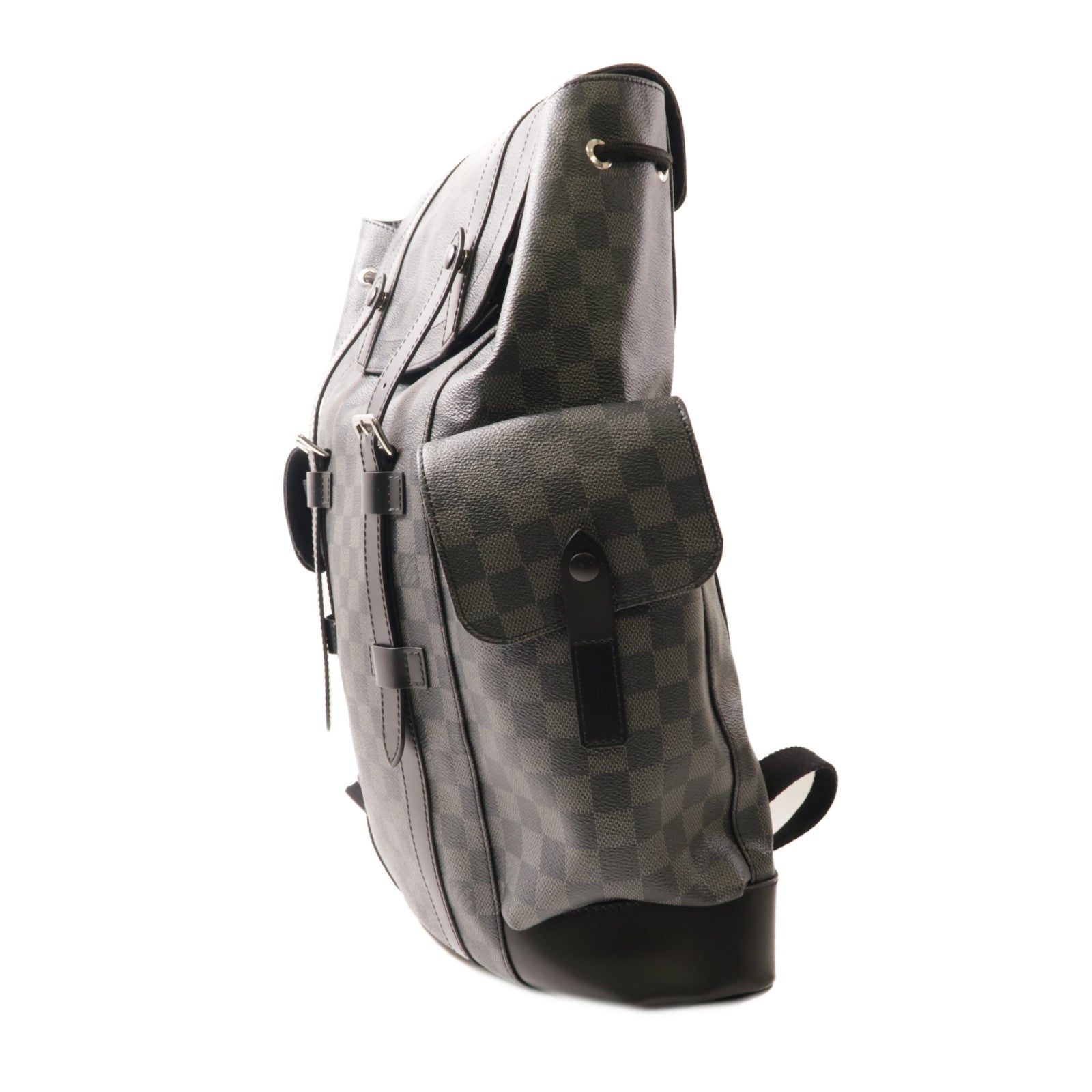 LOUIS VUITTON Damier Graphite Christopher MM銀扣背包黑色