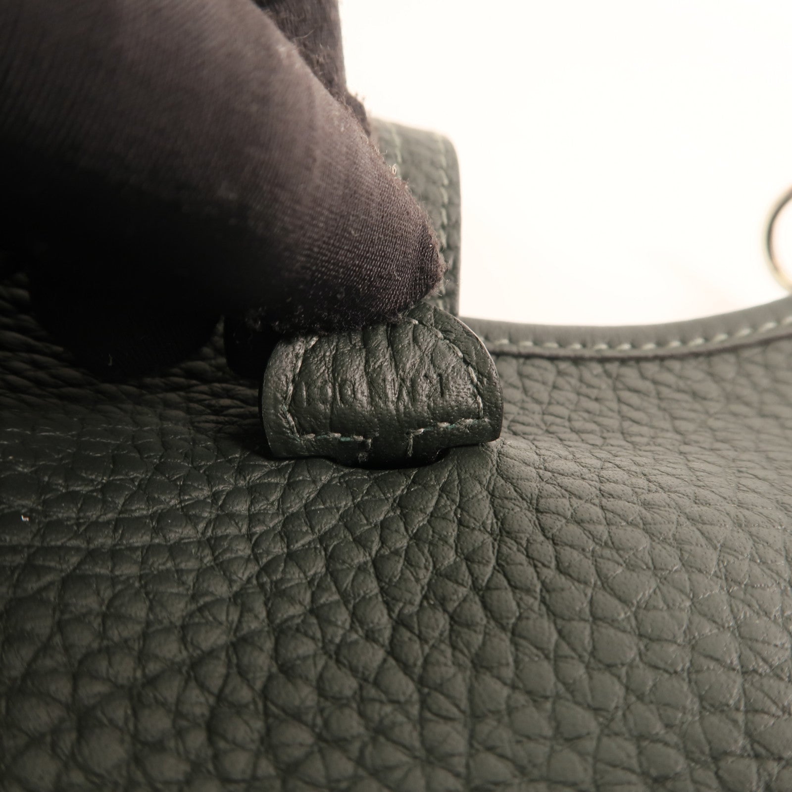 HERMES Clemence皮革Evelyne TPM銀扣肩背袋Vert Fonce
