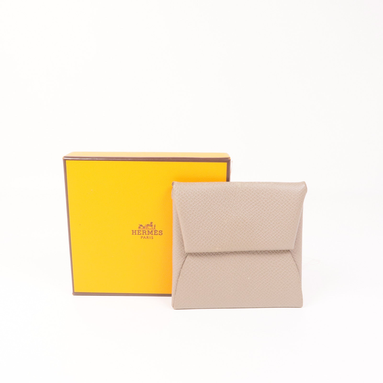 HERMES Epsom皮革Bastia銀扣零錢包Etoupe