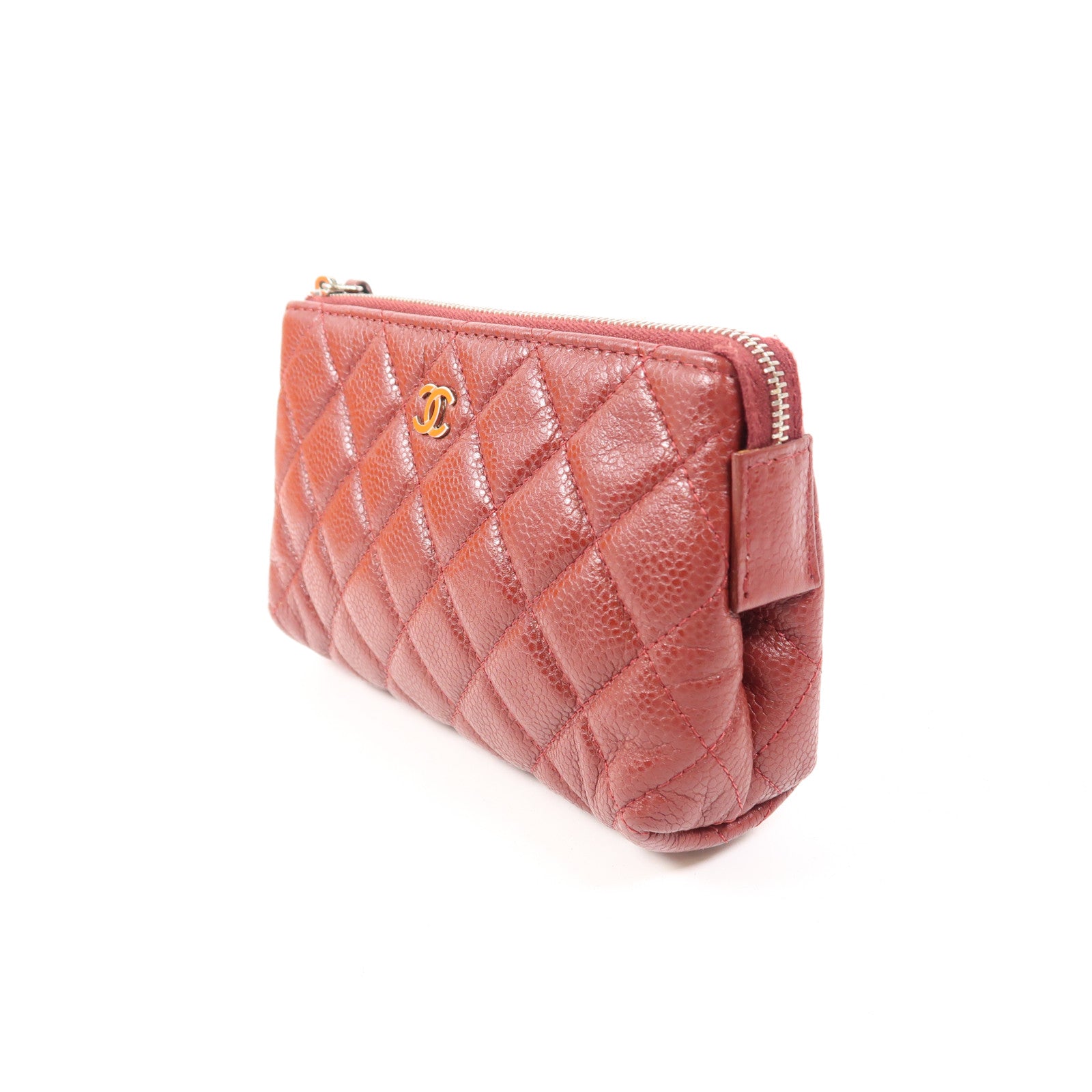 CHANEL 牛皮皮革Pouch銀扣手拿包