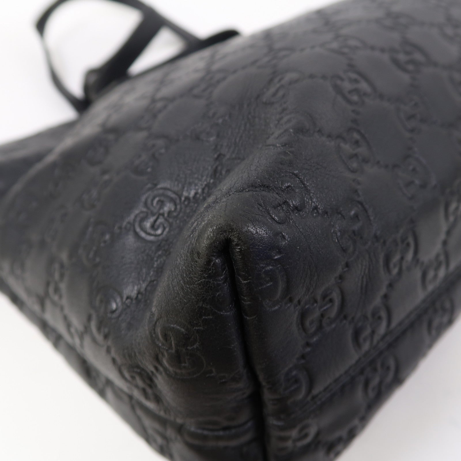 GUCCI 牛皮皮革Tote Bag銀扣肩背袋黑色