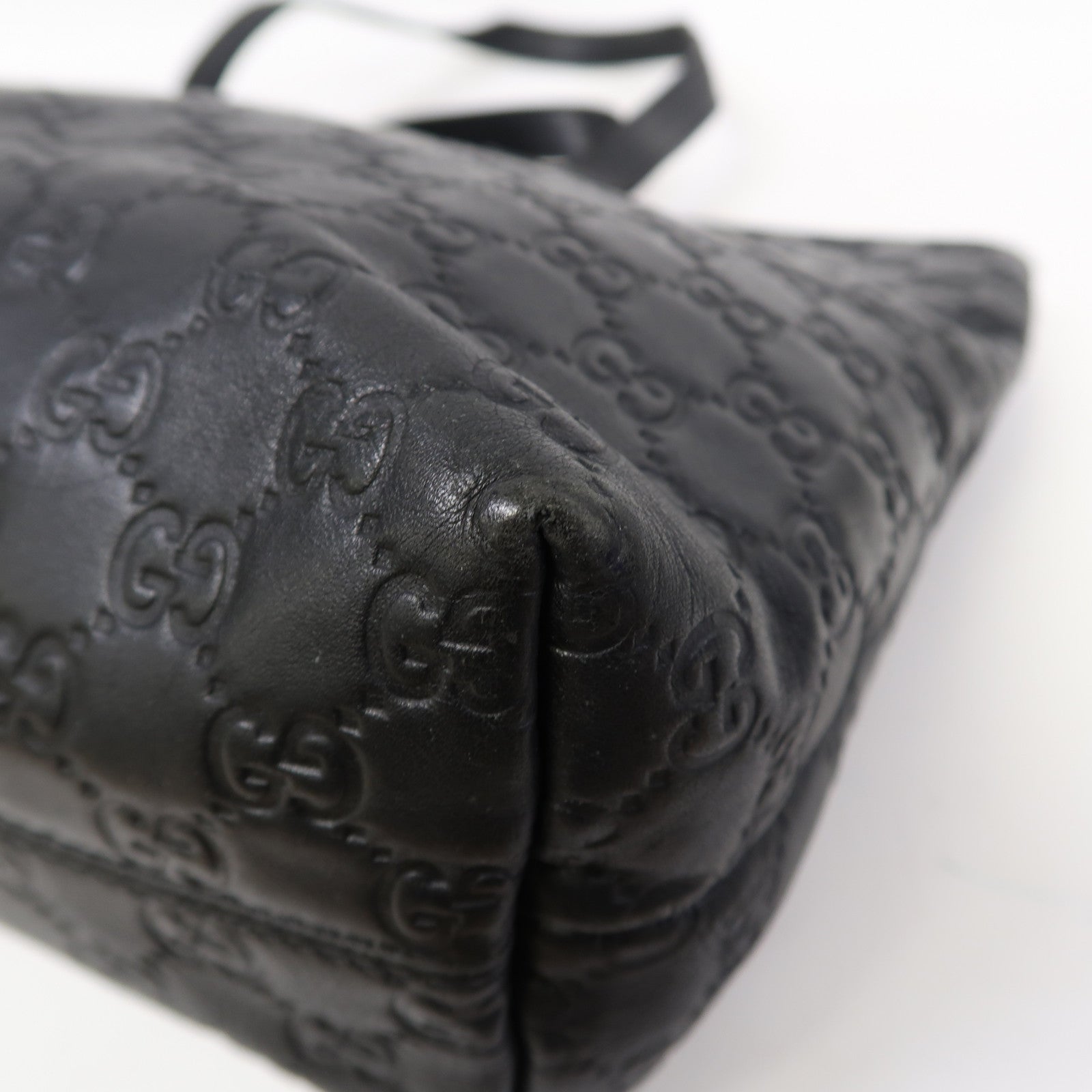 GUCCI 牛皮皮革Tote Bag銀扣肩背袋黑色