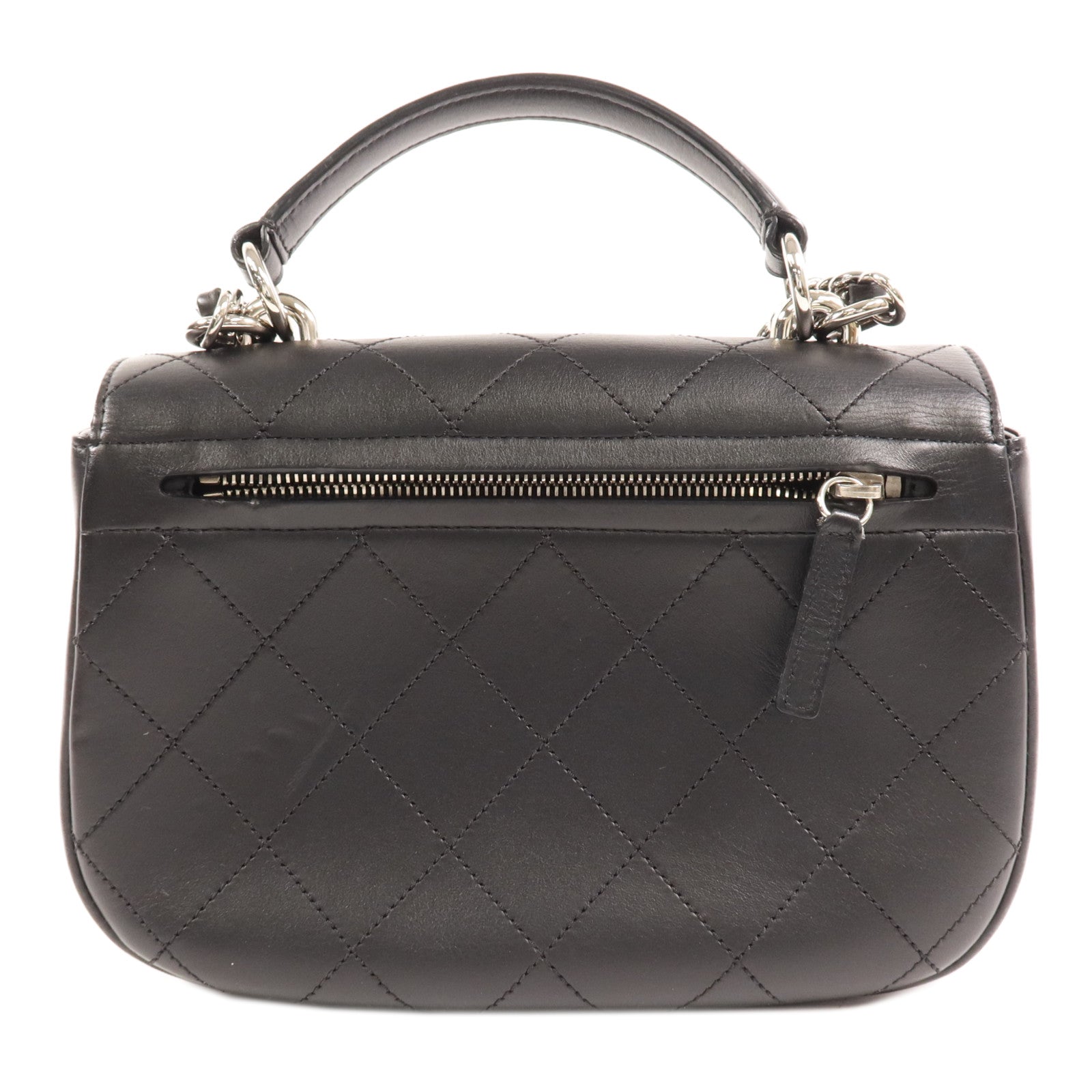 CHANEL 牛皮皮革Chain Shoulder銀扣手挽肩背兩用袋