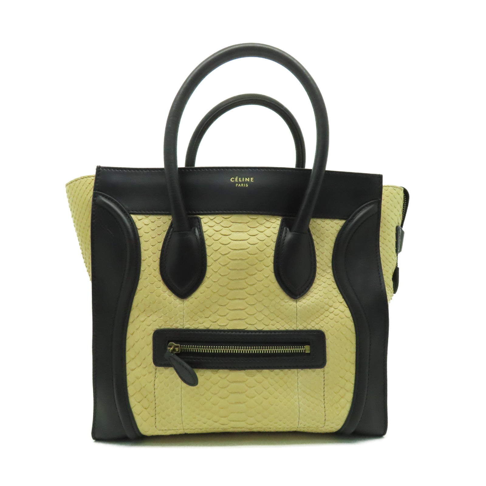 CELINE 【激減優惠】蛇皮皮革Micro Luggage金扣手挽袋米色/黑色