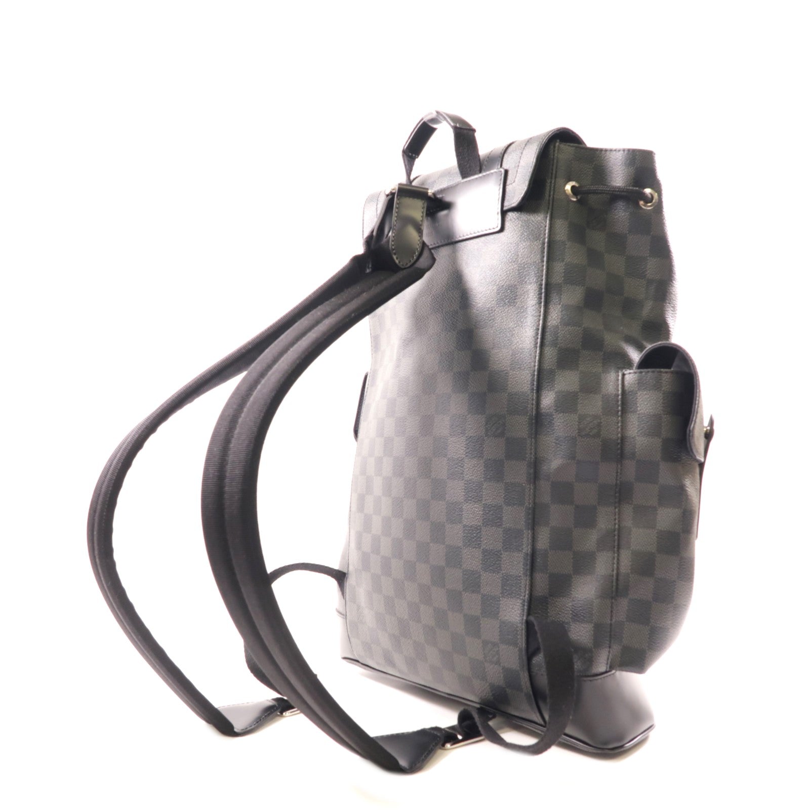 LOUIS VUITTON Damier Graphite Christopher MM銀扣背包黑色
