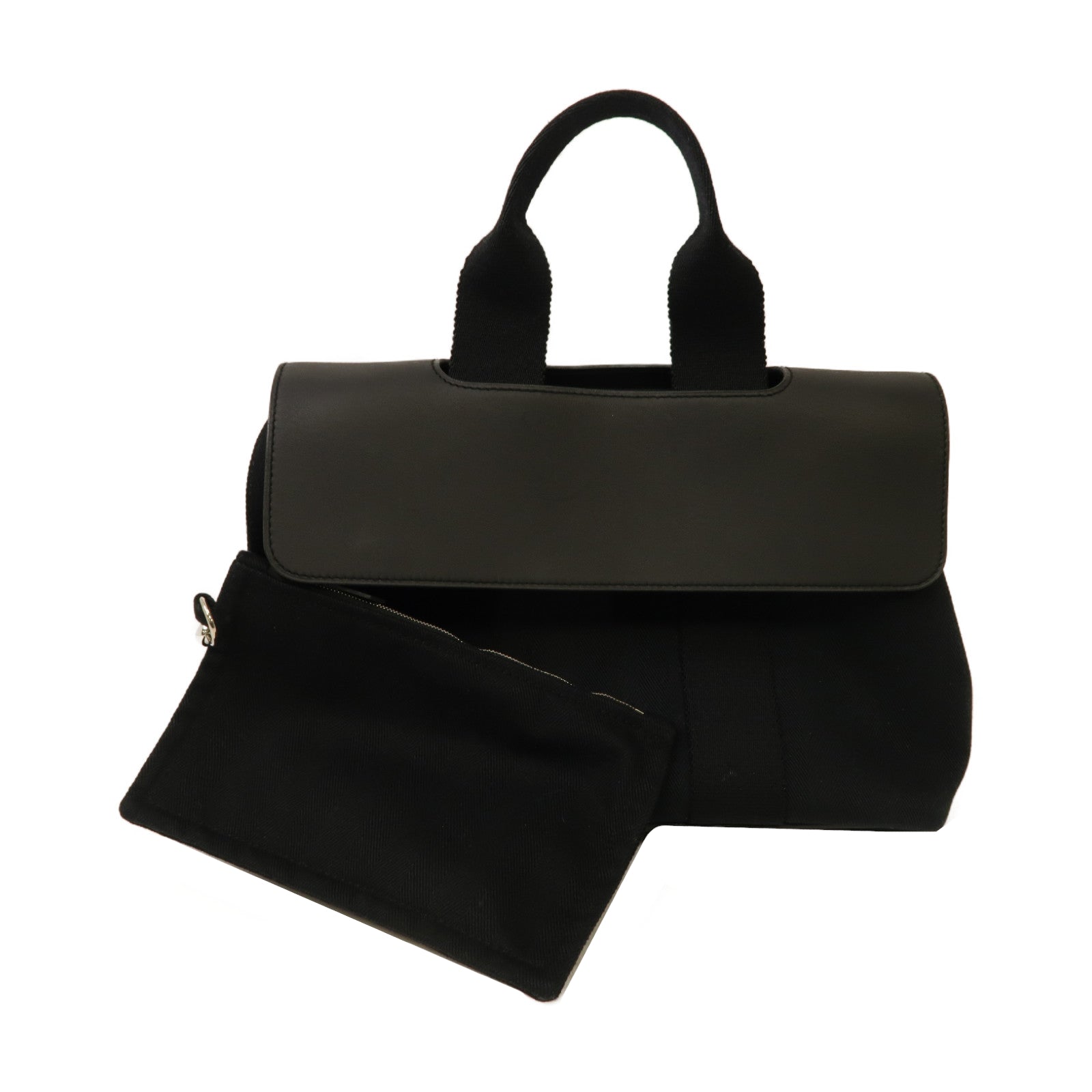 HERMES 帆布Hand Bag銀扣手挽袋黑色