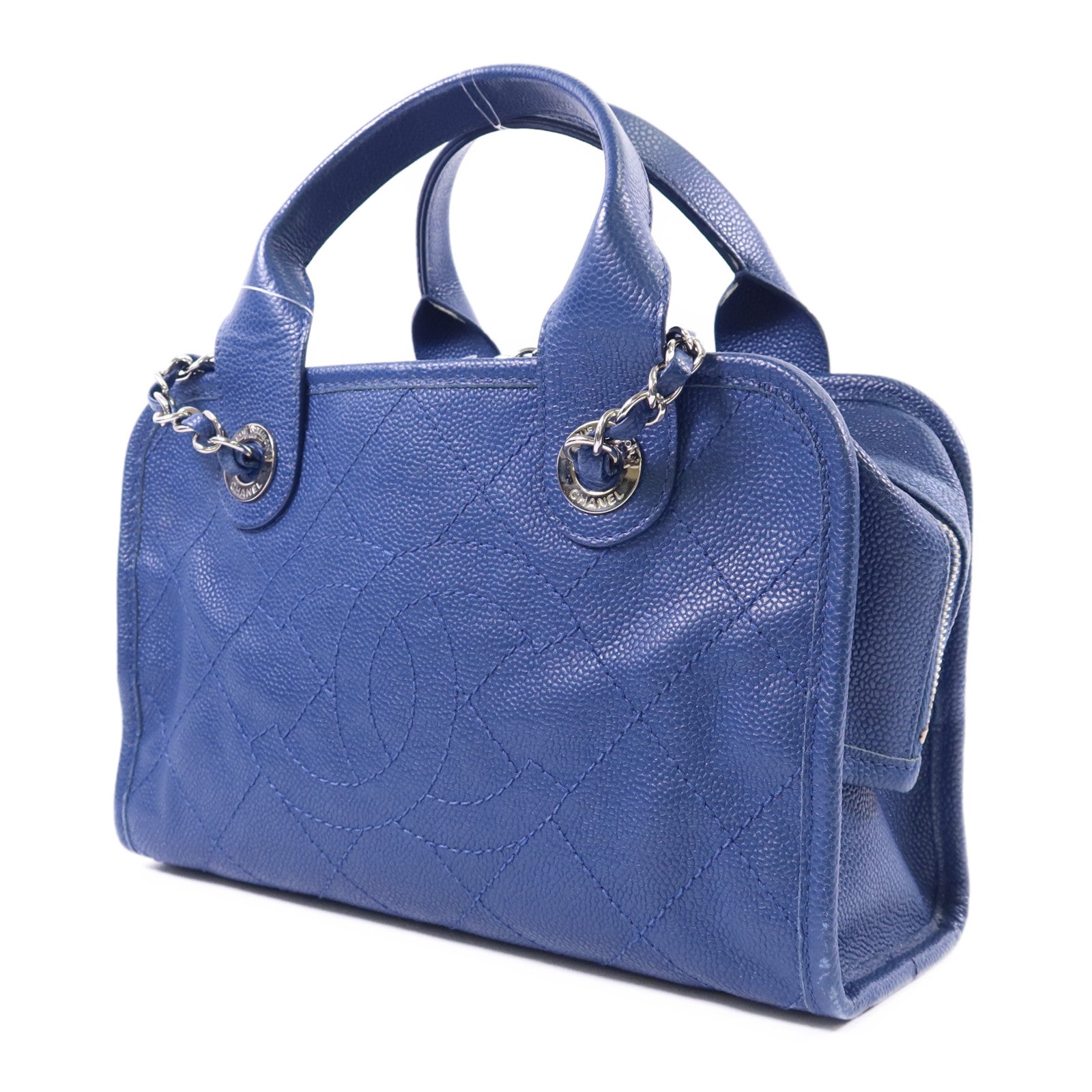 CHANEL 牛皮皮革Chain Shoulder Bag銀扣鏈帶手挽肩背兩用袋