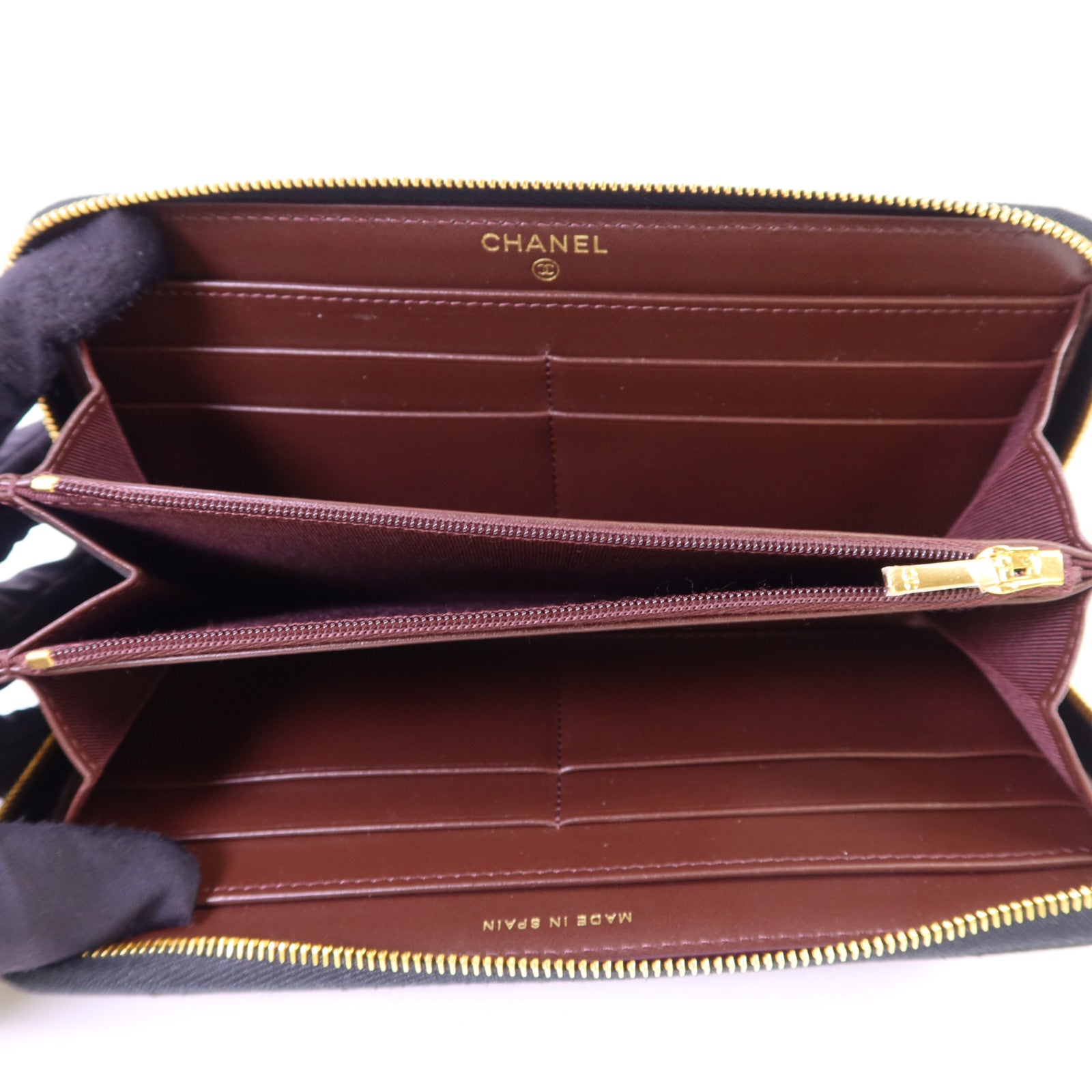 CHANEL 牛皮皮革Zipper Long Wallet金扣長錢包