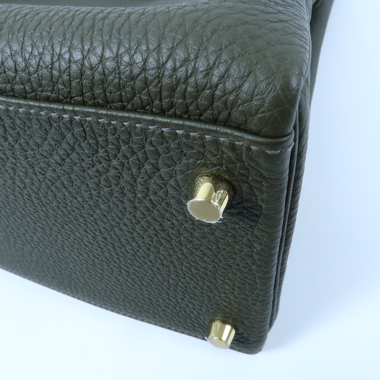HERMES Clemence皮革Kelly 35手挽肩背兩用袋Vert Olive