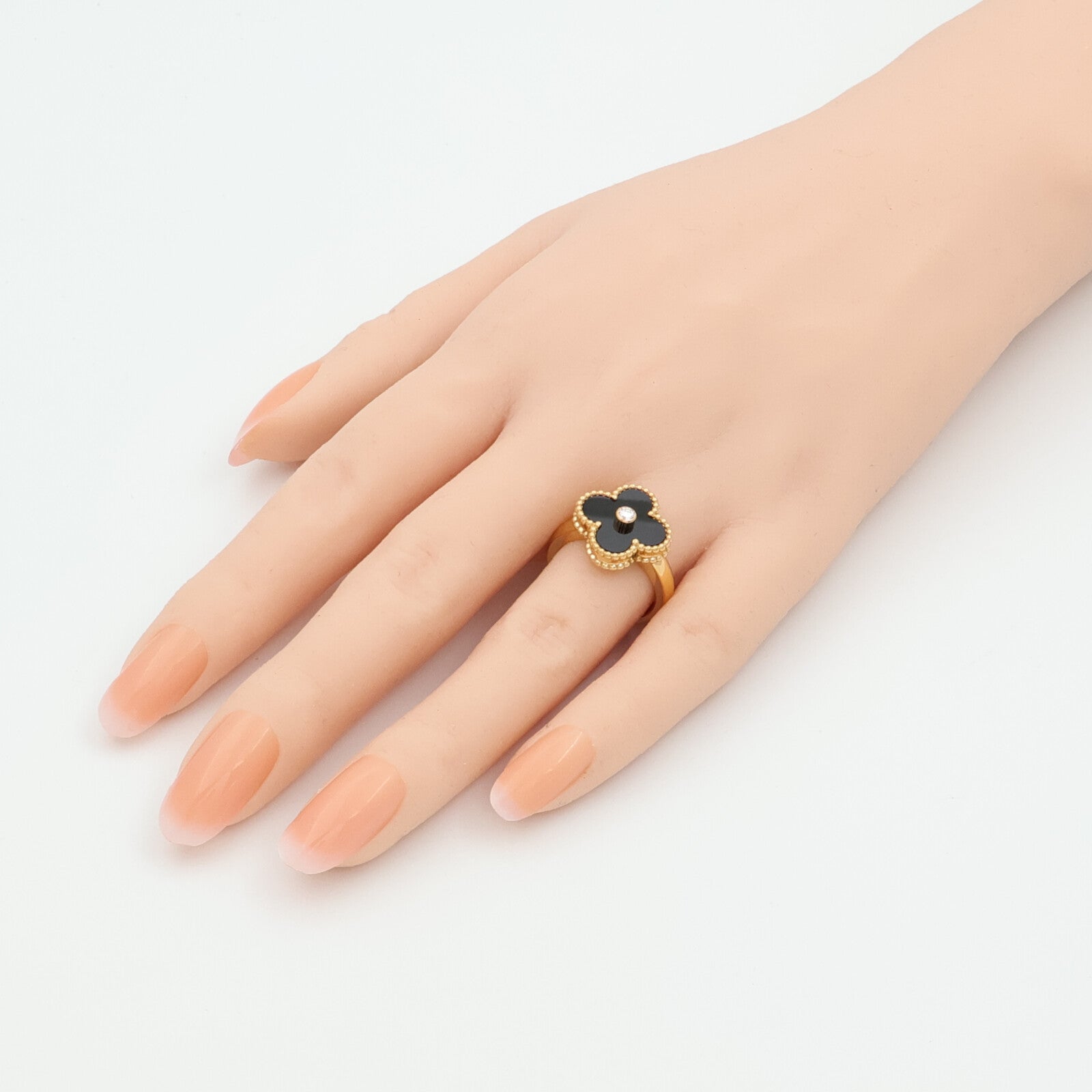 Van Cleef & Arpels 18K黃金/縞瑪瑙Vintage Alhambra Ring鑽石戒指