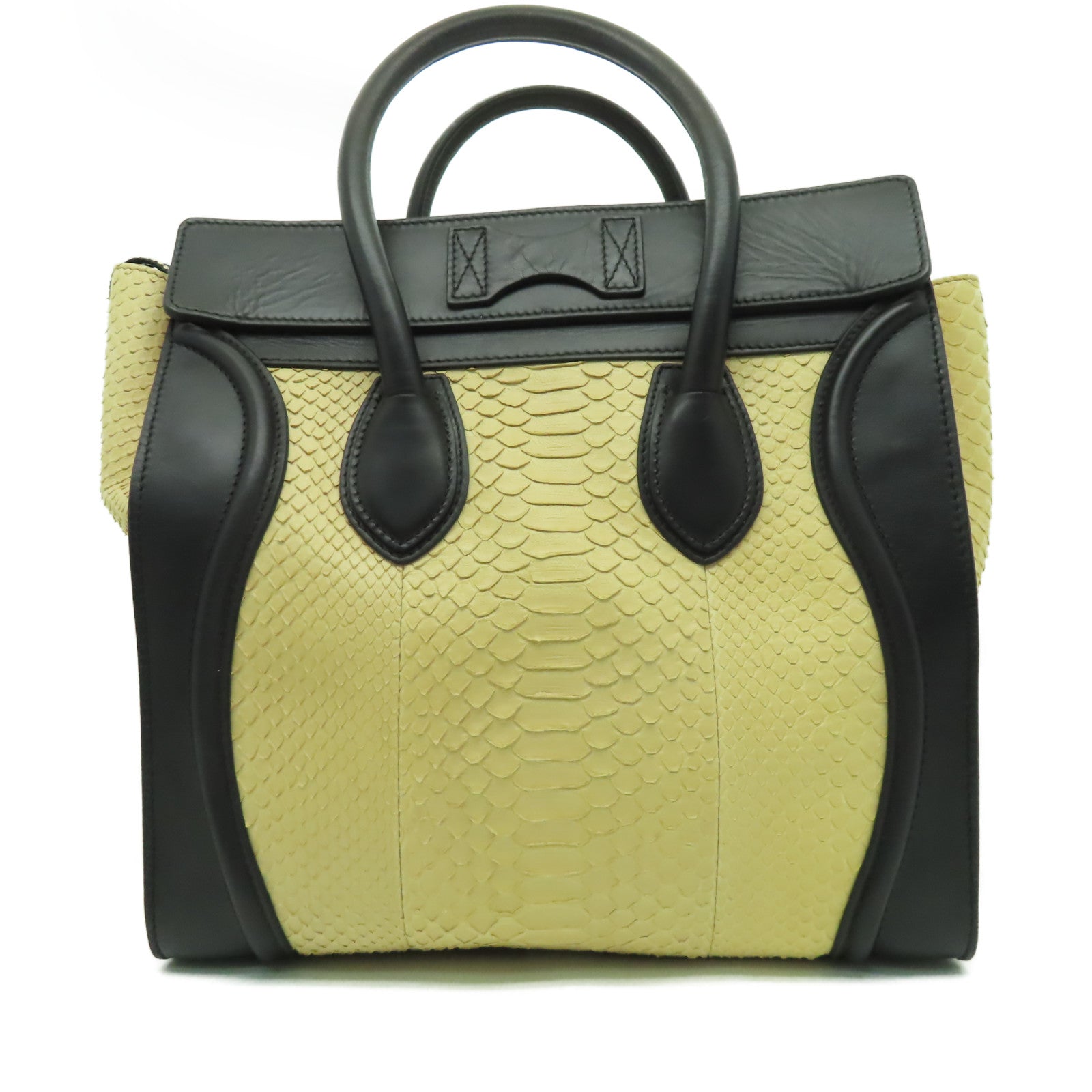 CELINE 【激減優惠】蛇皮皮革Micro Luggage金扣手挽袋米色/黑色