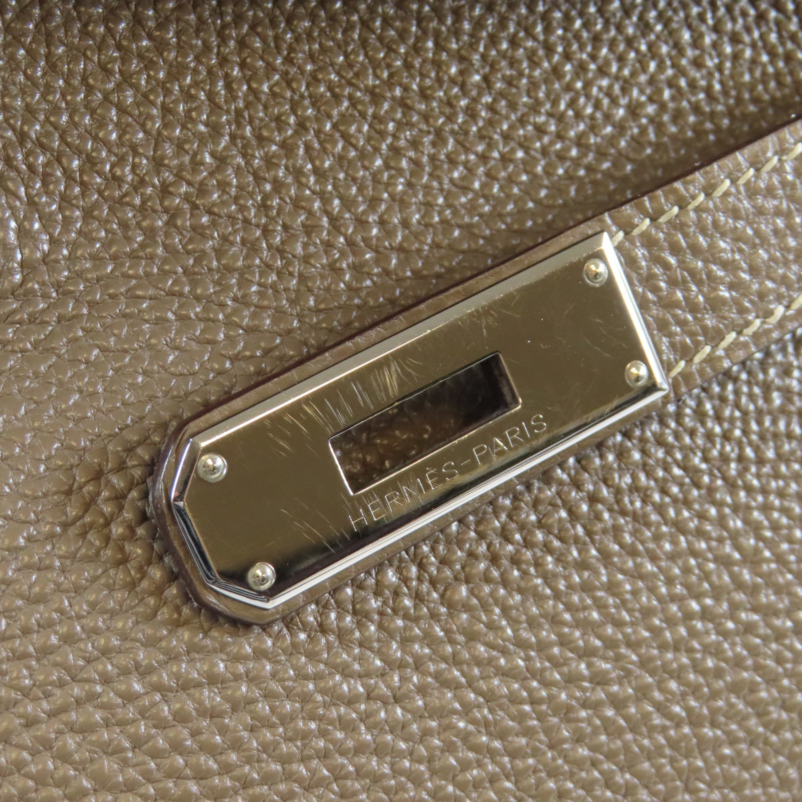HERMES Clemence皮革Kelly 35銀扣手挽肩背兩用袋Etoupe大象灰色