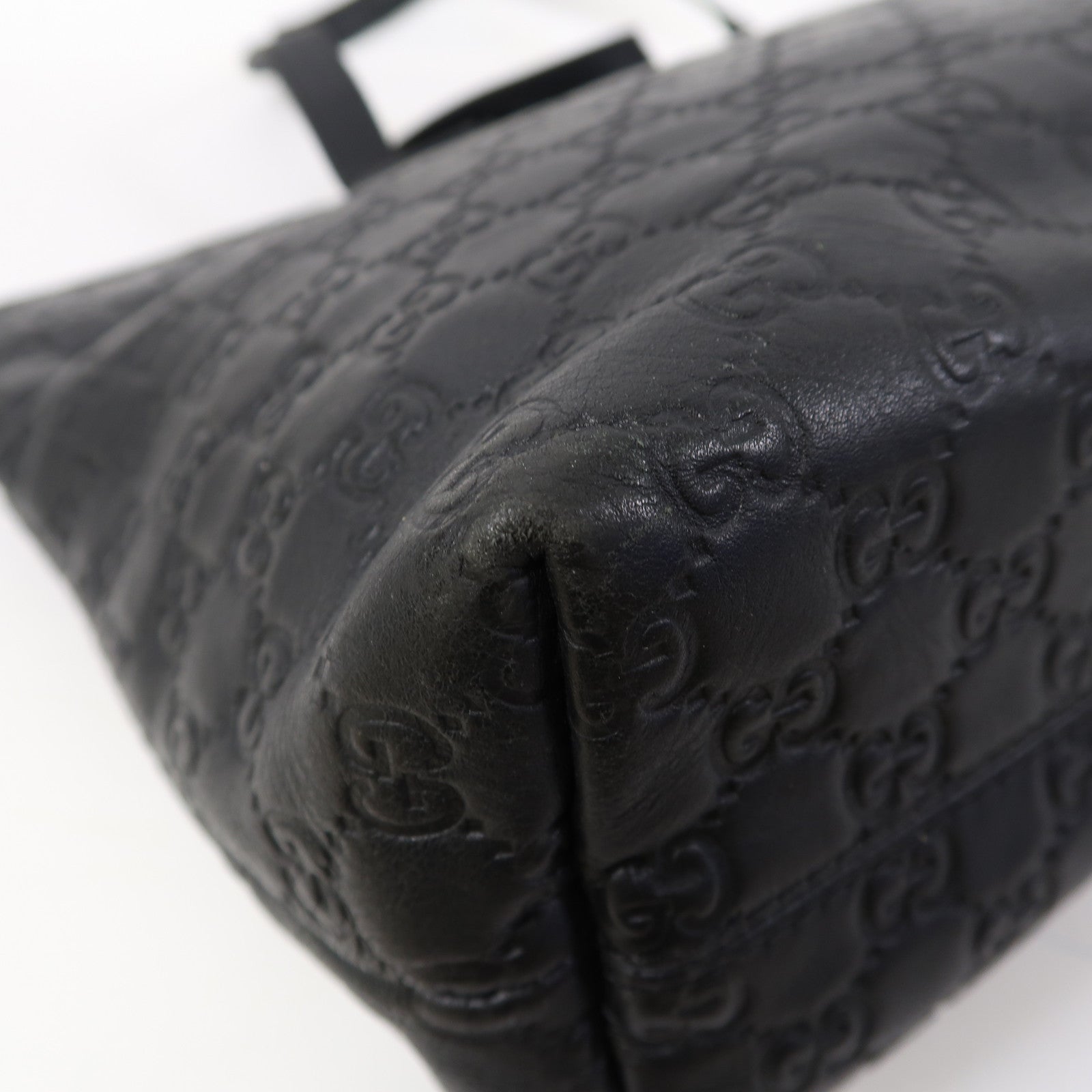 GUCCI 牛皮皮革Tote Bag銀扣肩背袋黑色