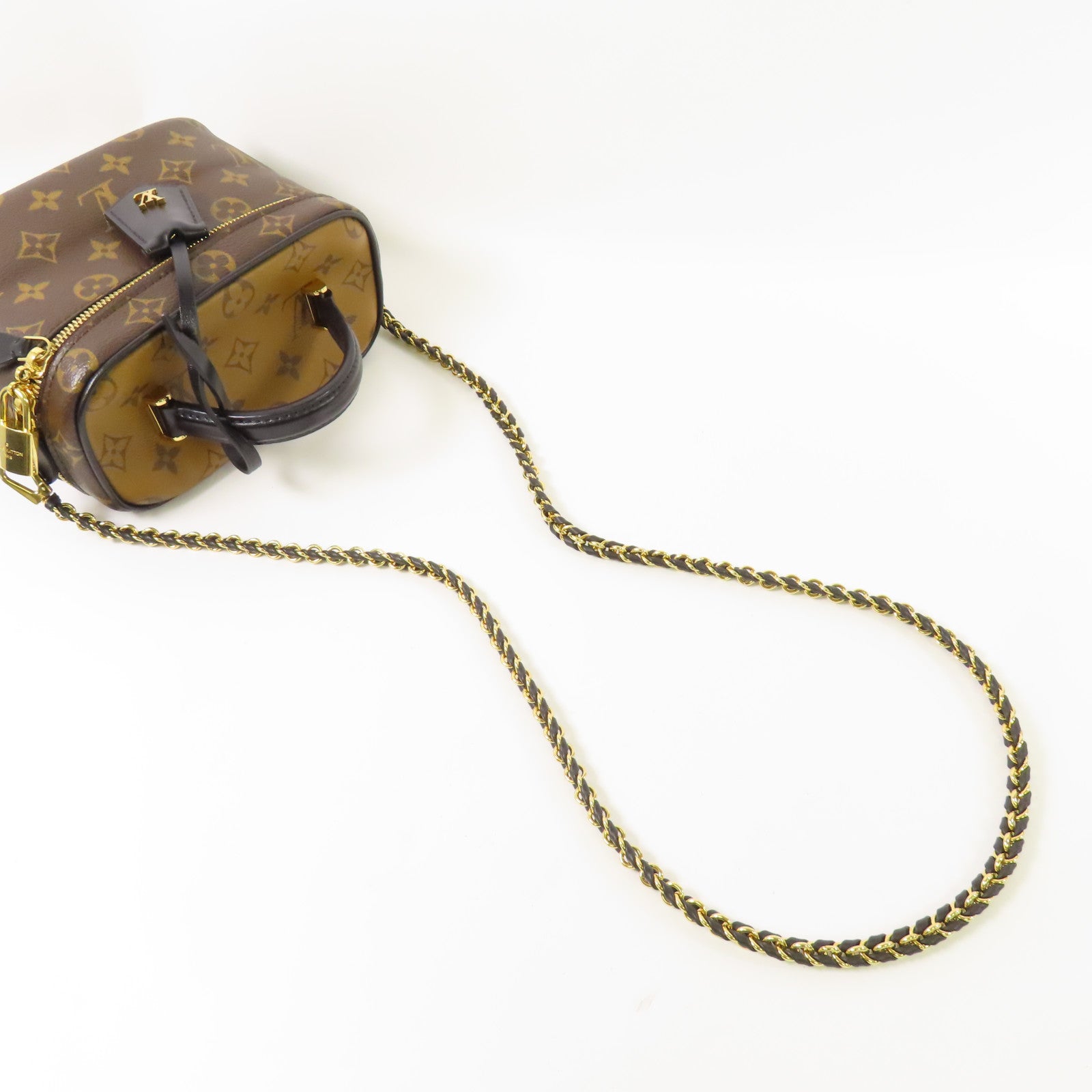LOUIS VUITTON Monogram Reverse Vanity PM金扣手挽肩背兩用袋棕色