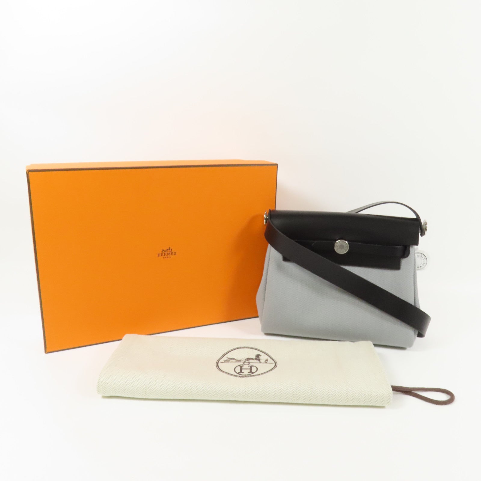 HERMES 帆布Mini Herbag肩背袋Gris Pantin