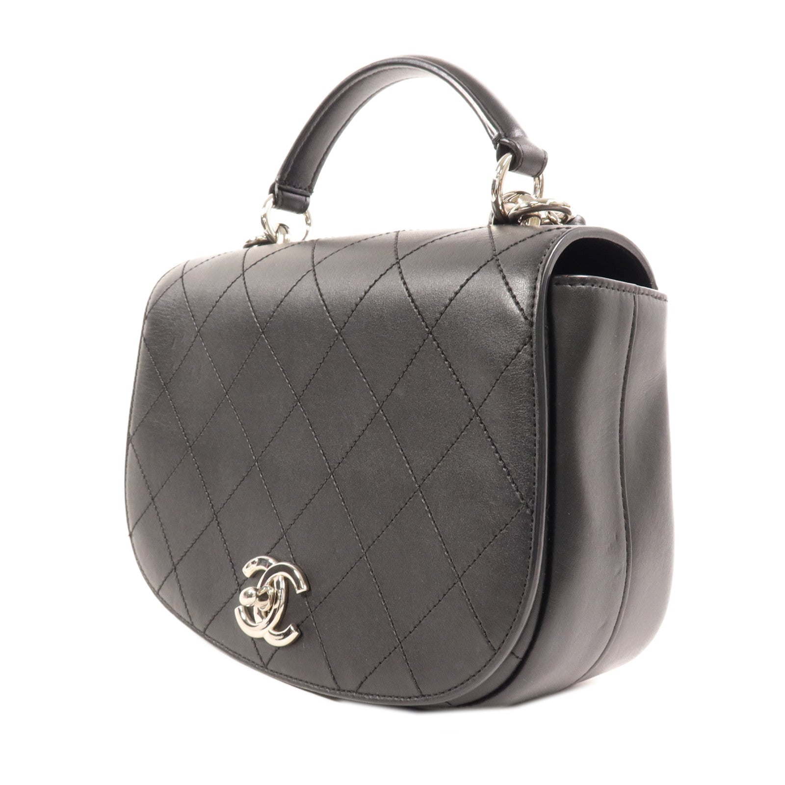 CHANEL 牛皮皮革Chain Shoulder銀扣手挽肩背兩用袋