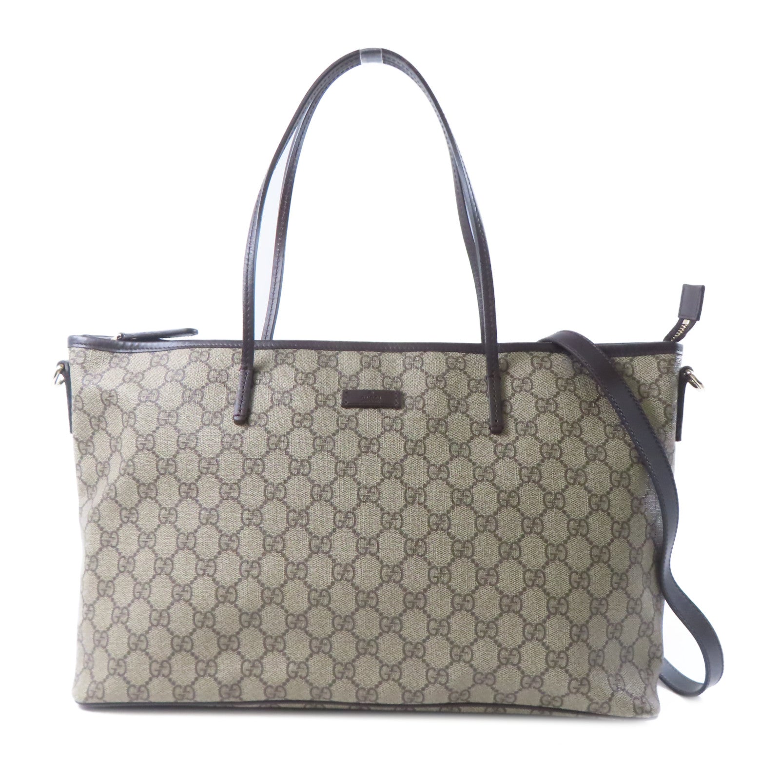 GUCCI 塗層帆布Tote Bag金扣手挽肩背兩用袋棕色