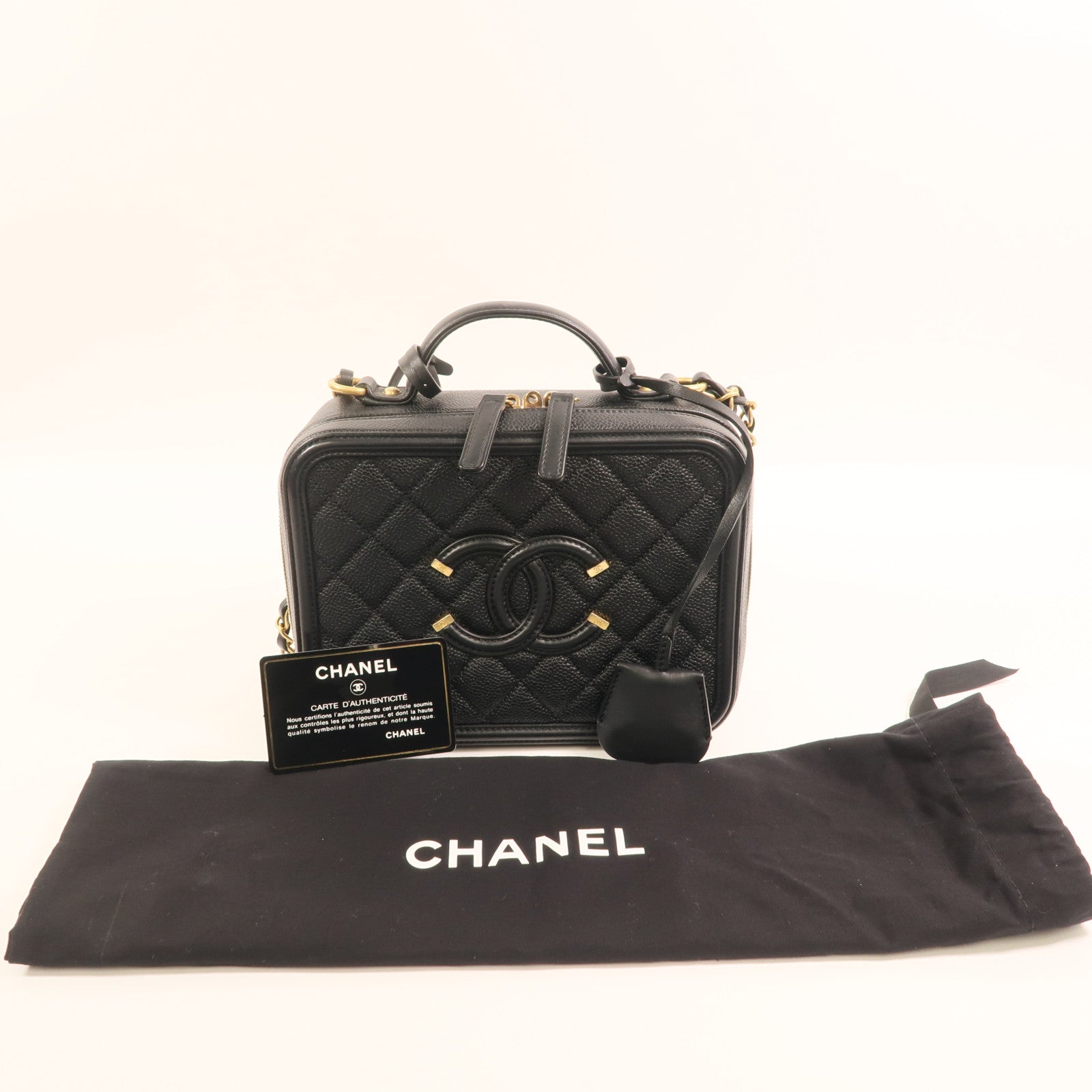 CHANEL 牛皮皮革Vanity Case金扣手挽肩背兩用袋