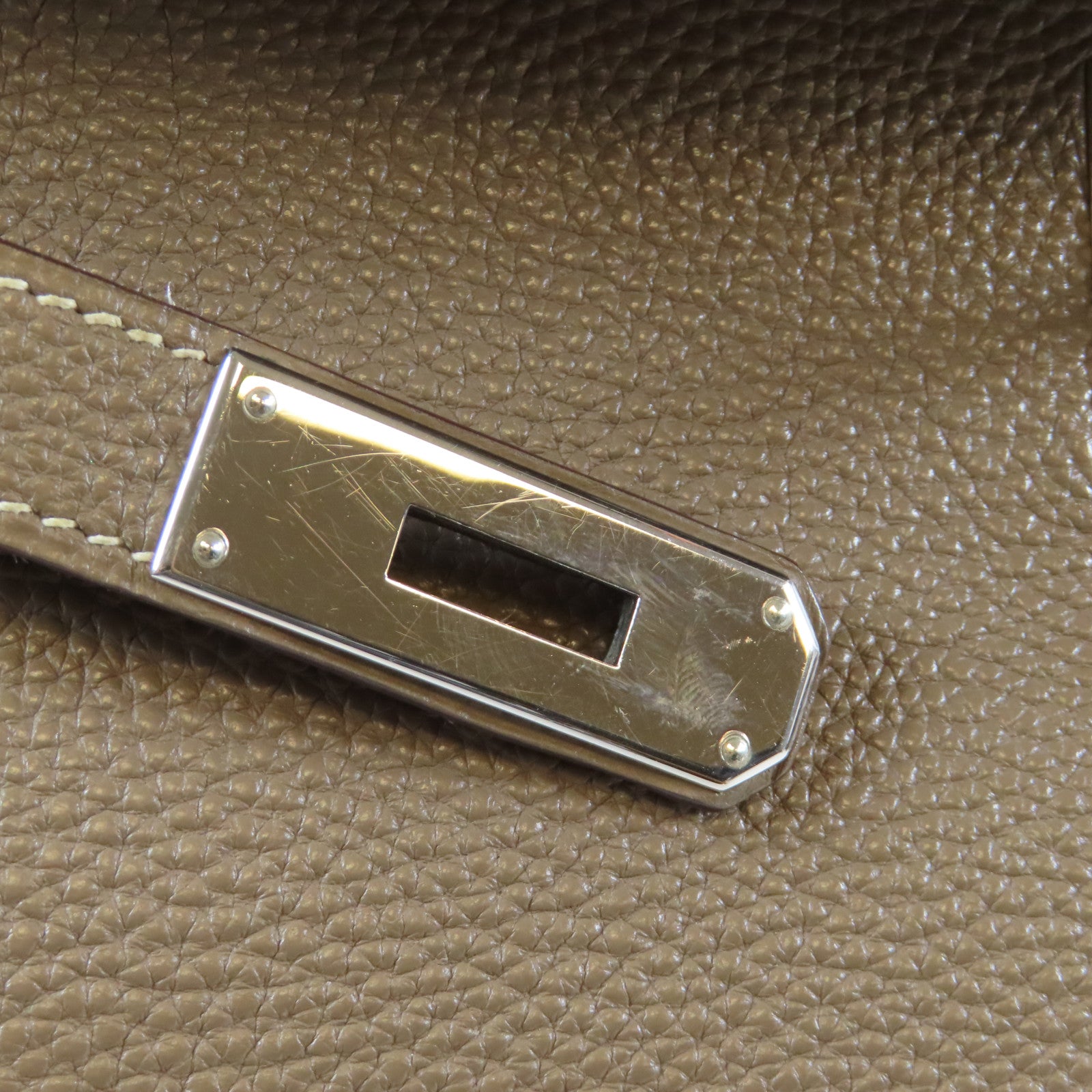 HERMES Clemence皮革Kelly 35銀扣手挽肩背兩用袋Etoupe大象灰色
