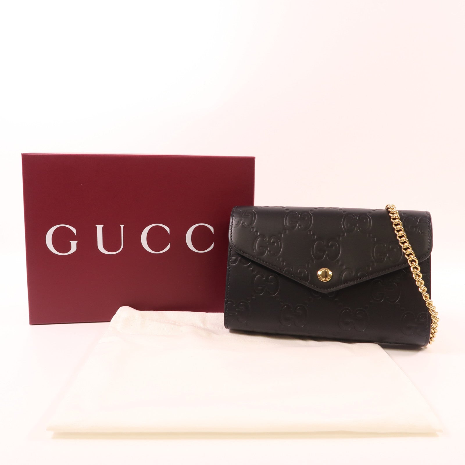 GUCCI 皮革GG Chain Wallet金扣手拿包/鏈帶肩背袋