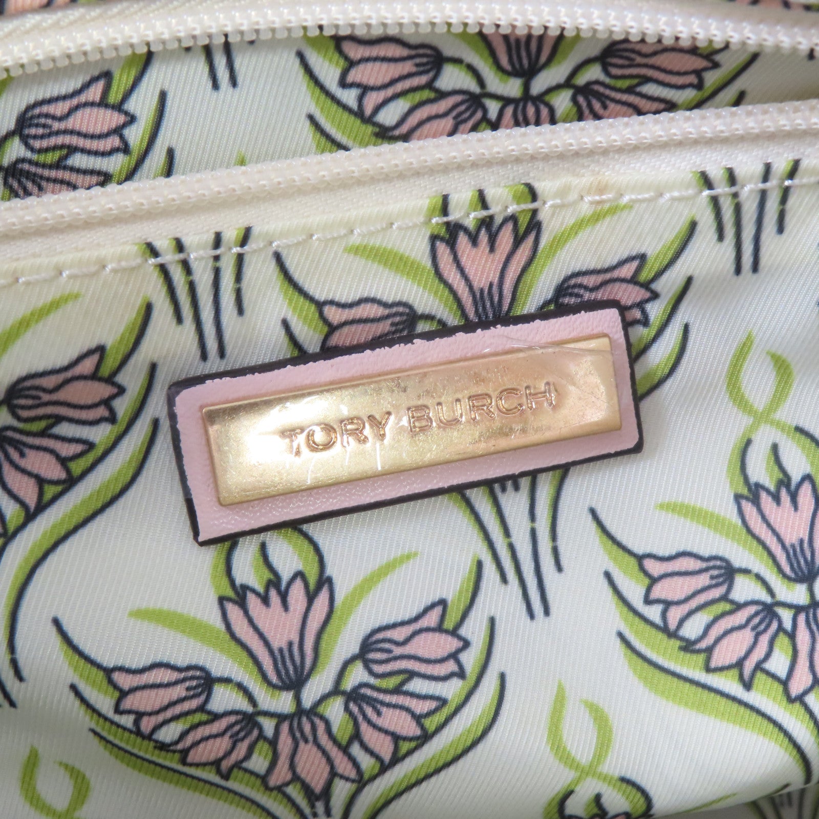 Tory Burch 【激減優惠】帆布Ella Tote Bag金扣手挽袋米色/粉紅色