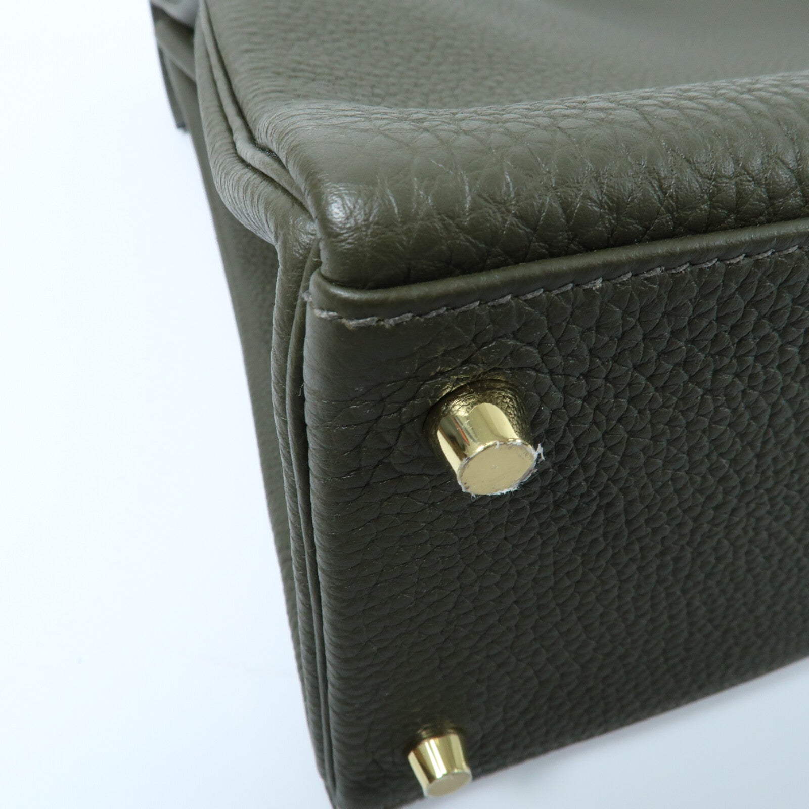HERMES Clemence皮革Kelly 35手挽肩背兩用袋Vert Olive