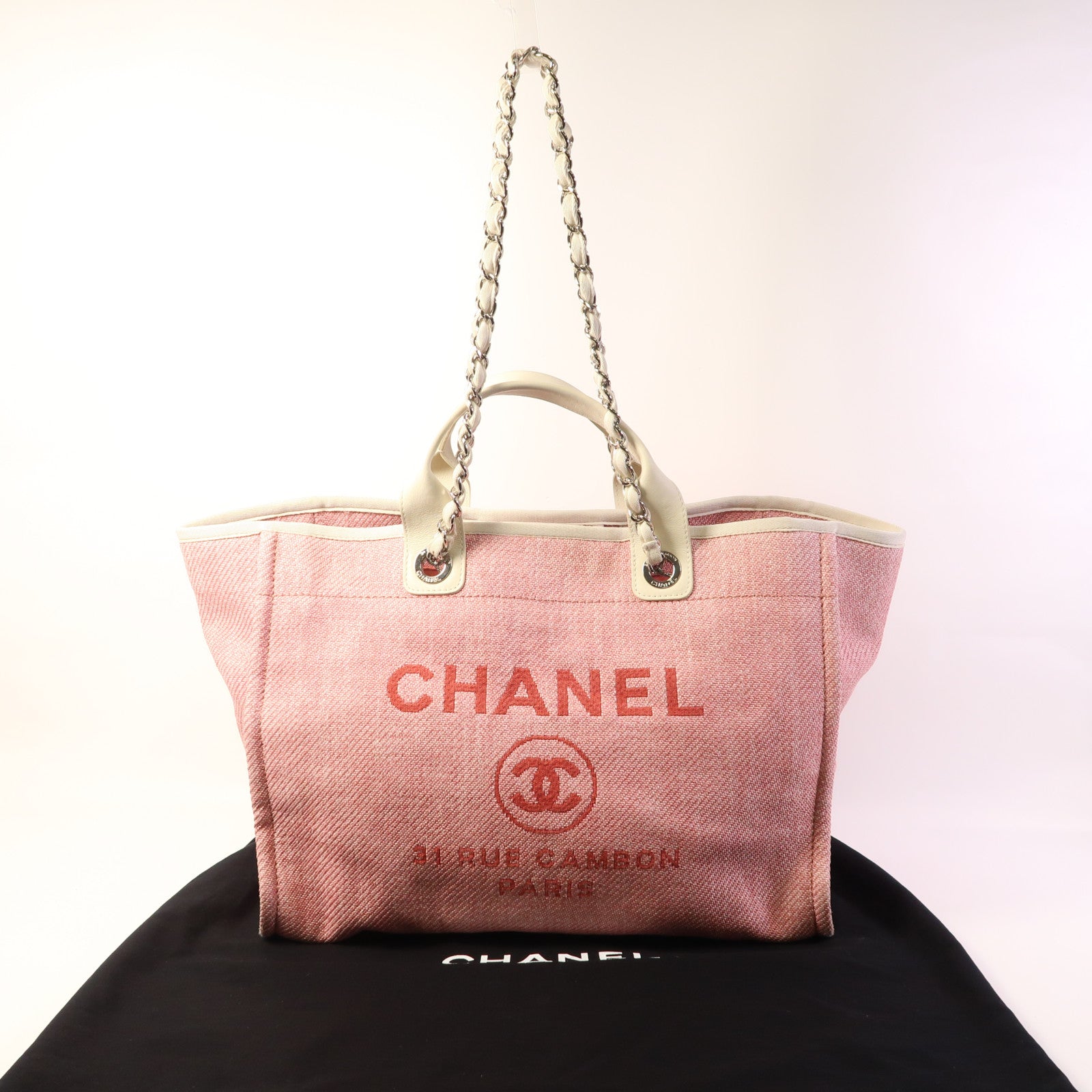 CHANEL Straw Deavuille Tote銀扣手挽肩背兩用袋