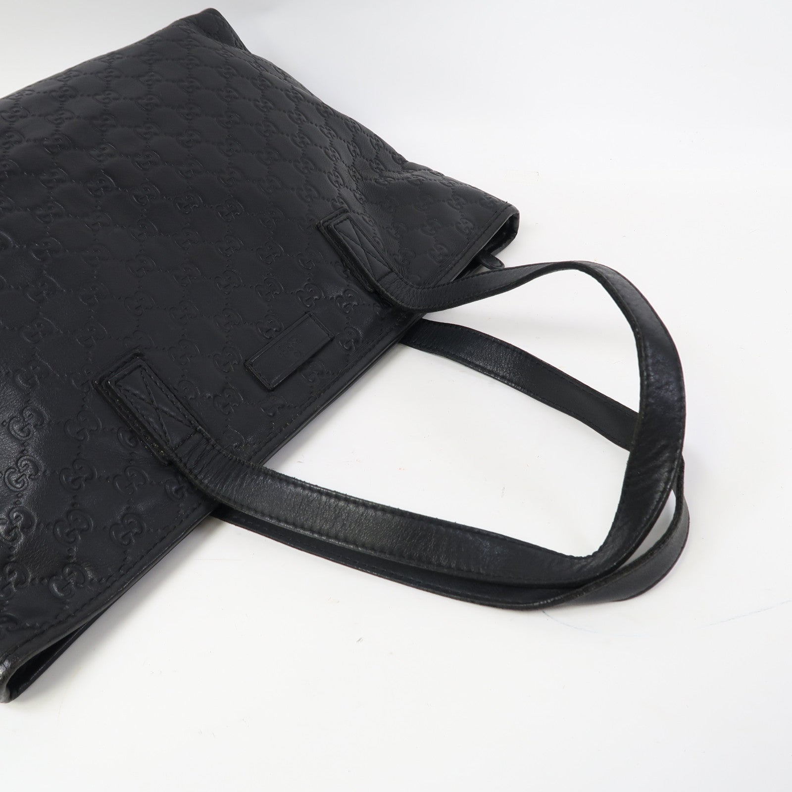 GUCCI 牛皮皮革Tote Bag銀扣肩背袋黑色