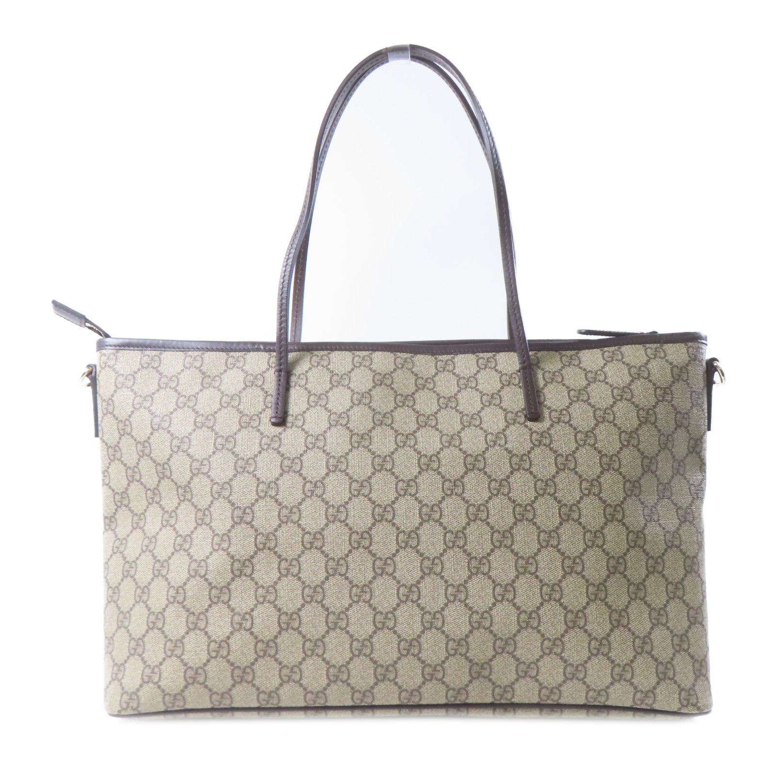 GUCCI 塗層帆布Tote Bag金扣手挽肩背兩用袋棕色