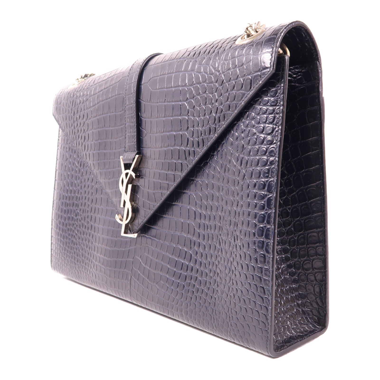 SAINT LAURENT 鱷魚皮革Shoulder Bag銀扣肩背袋