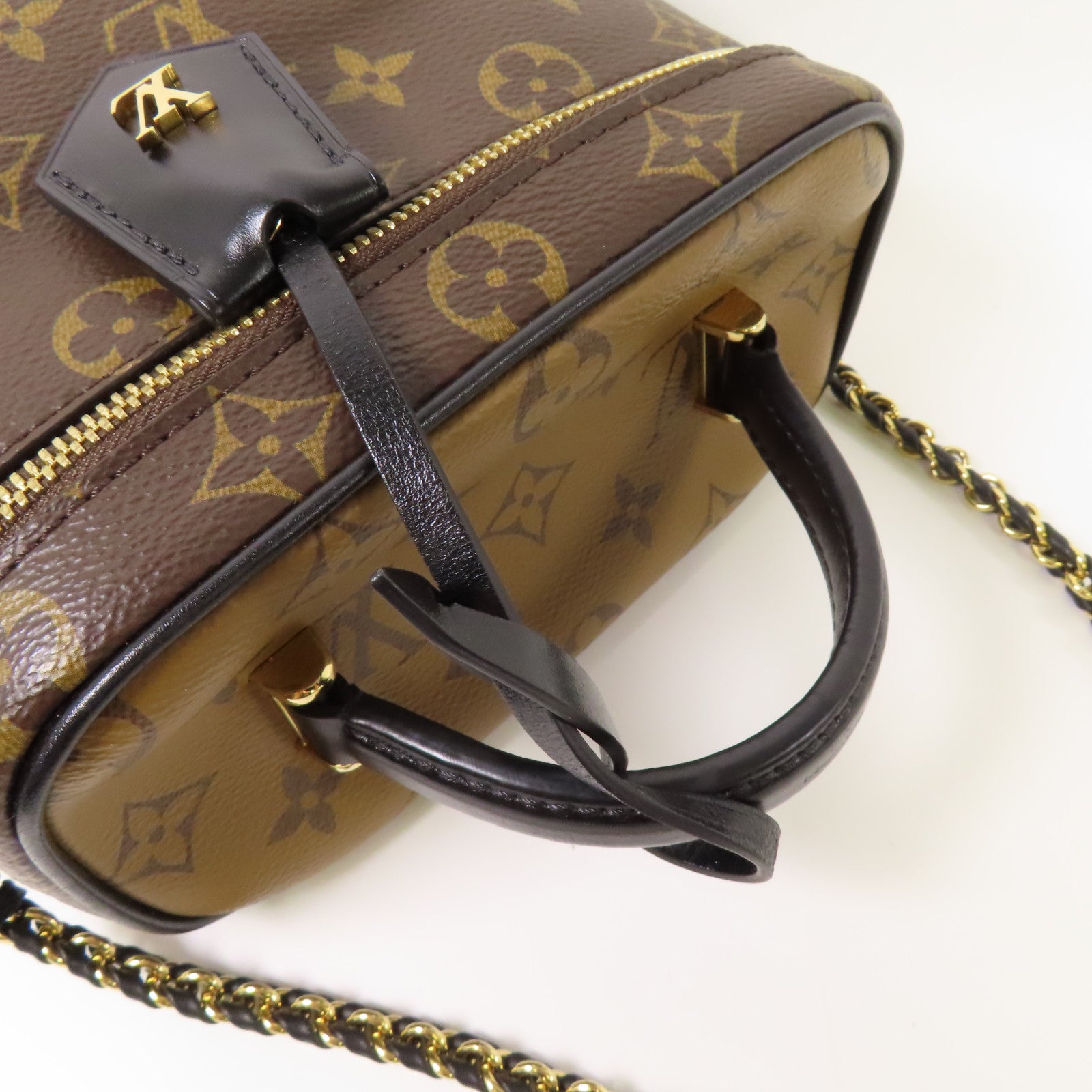 LOUIS VUITTON Monogram Reverse Vanity PM金扣手挽肩背兩用袋棕色