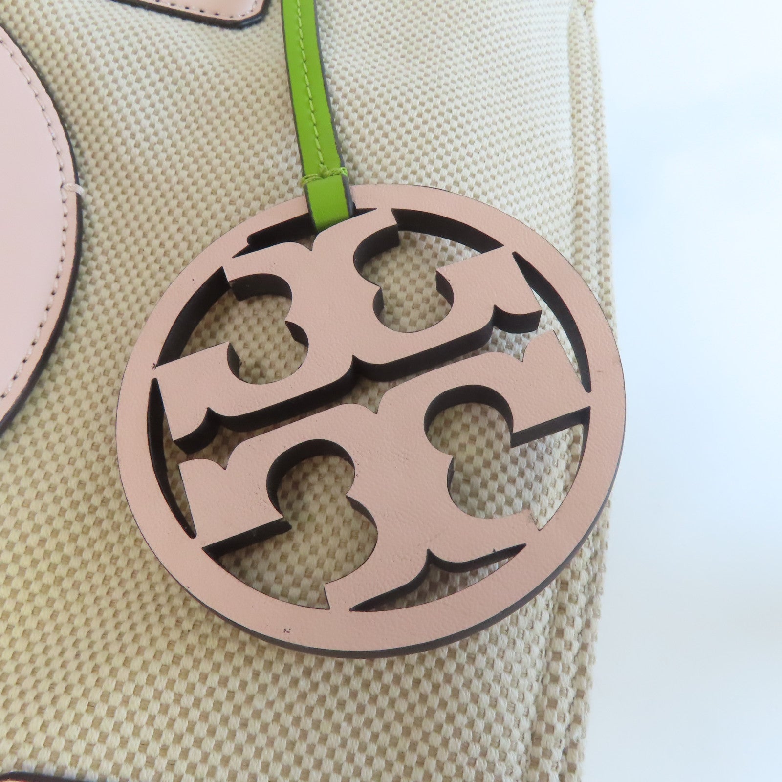 Tory Burch 【激減優惠】帆布Ella Tote Bag金扣手挽袋米色/粉紅色